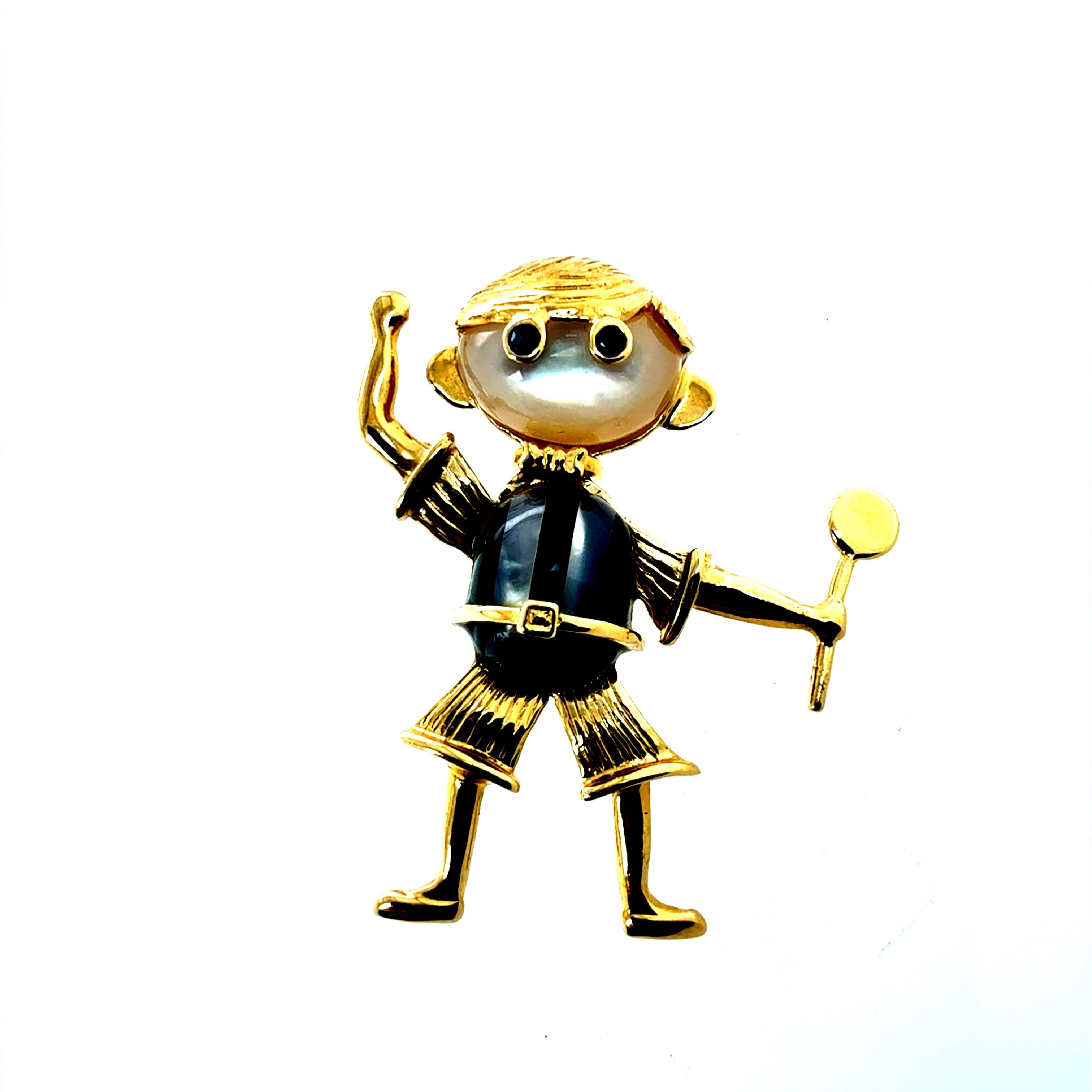 Retro Yellow Gold Tennis Boy Pendant and Brooch Circa 1990