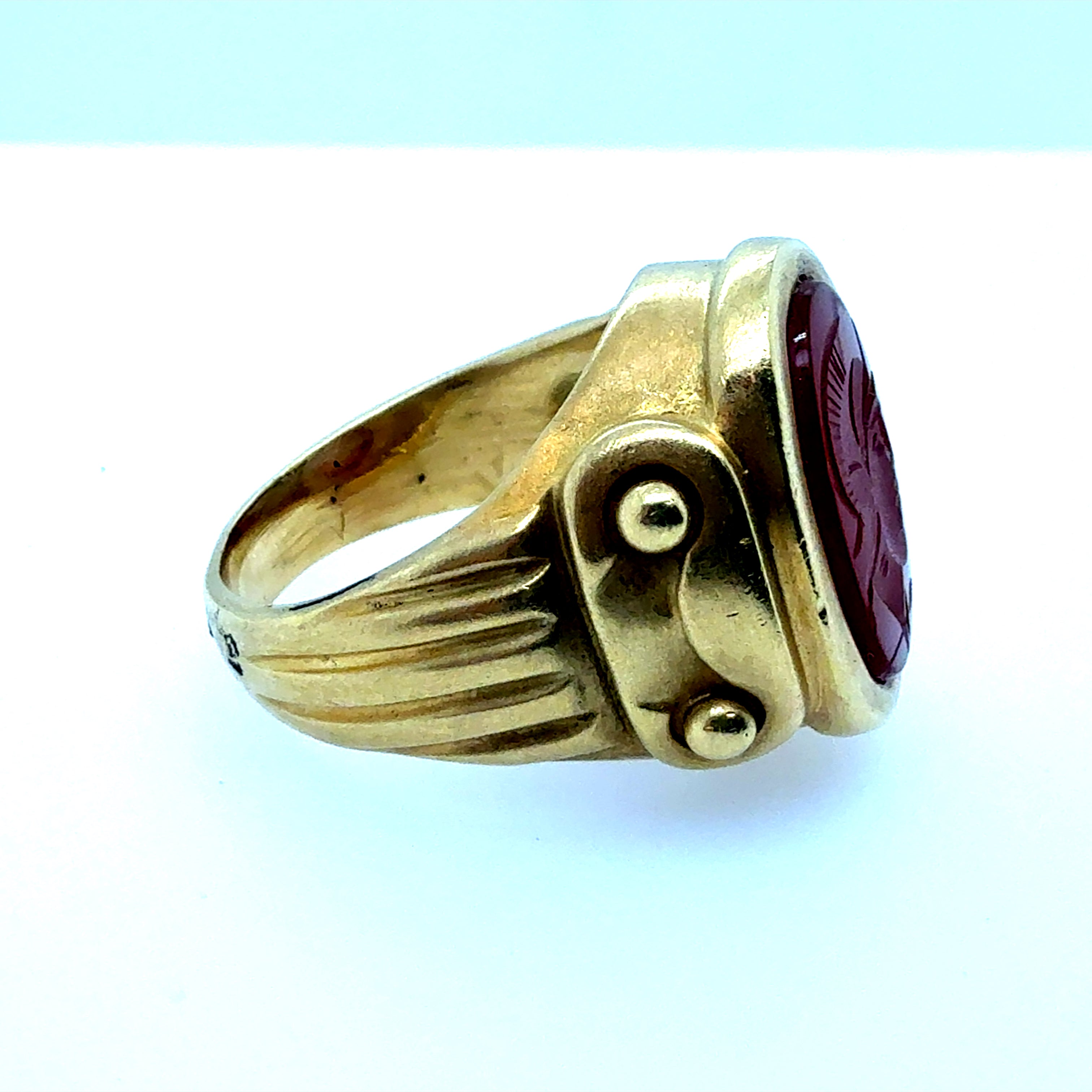 Retro Gold Natural Brownish Roman Carnelian Intaglio Statement Ring Circa 1980