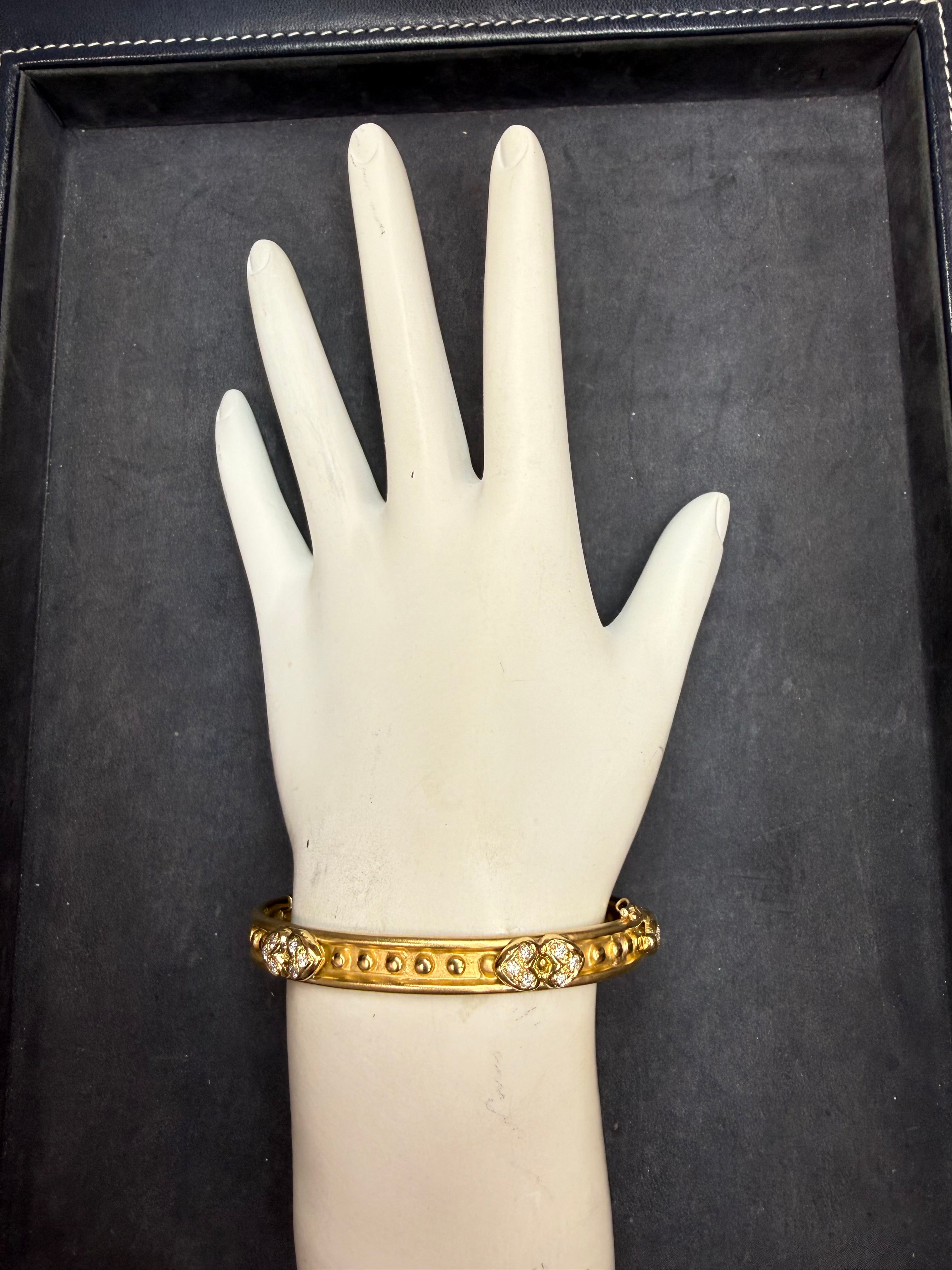 Retro Gold 0.60 CT Natural Diamond Heart Statement Bangle Bracelet