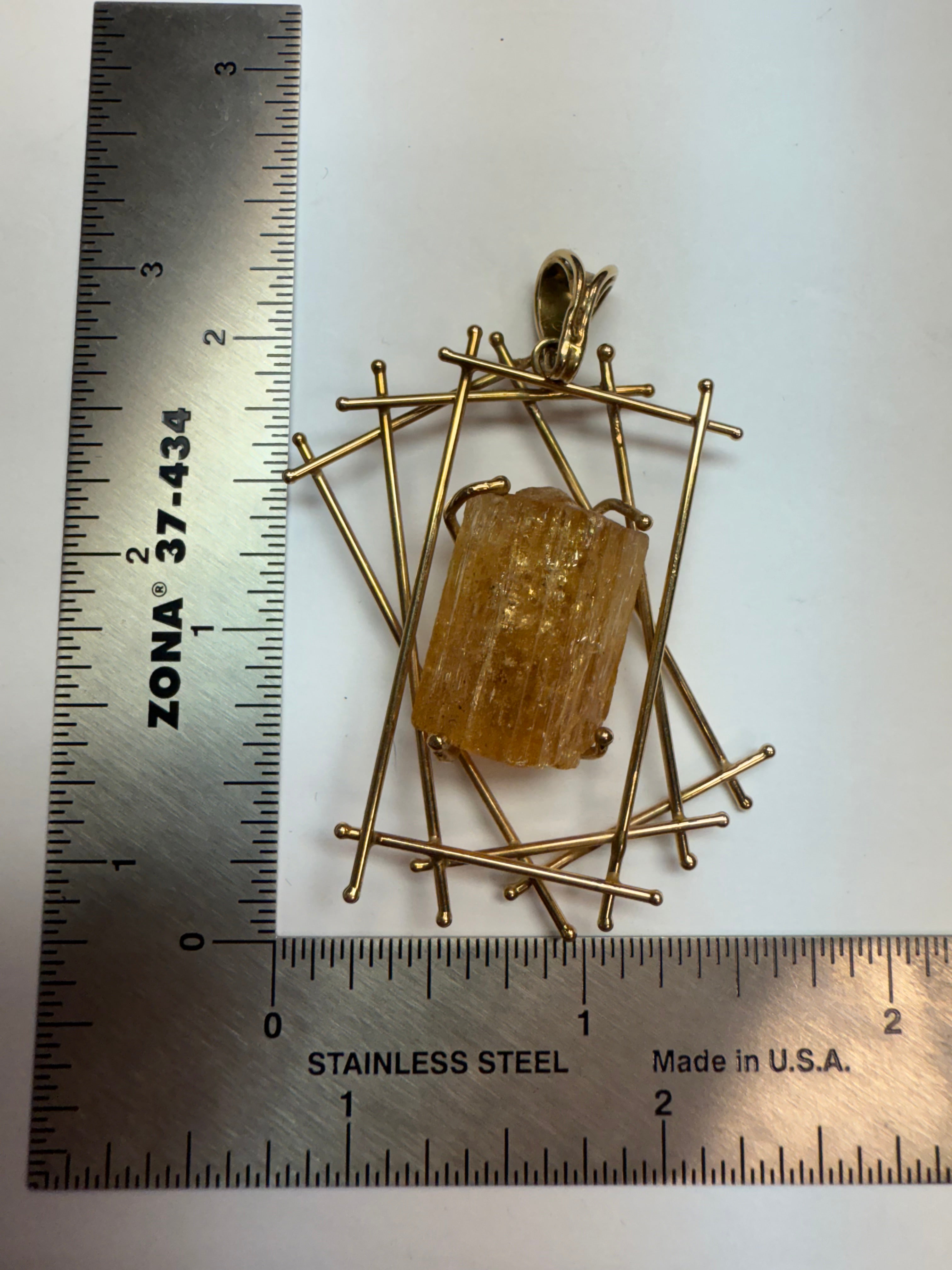 Retro Yellow Gold Natural Imperial Topaz Statement Pendant Circa 1975