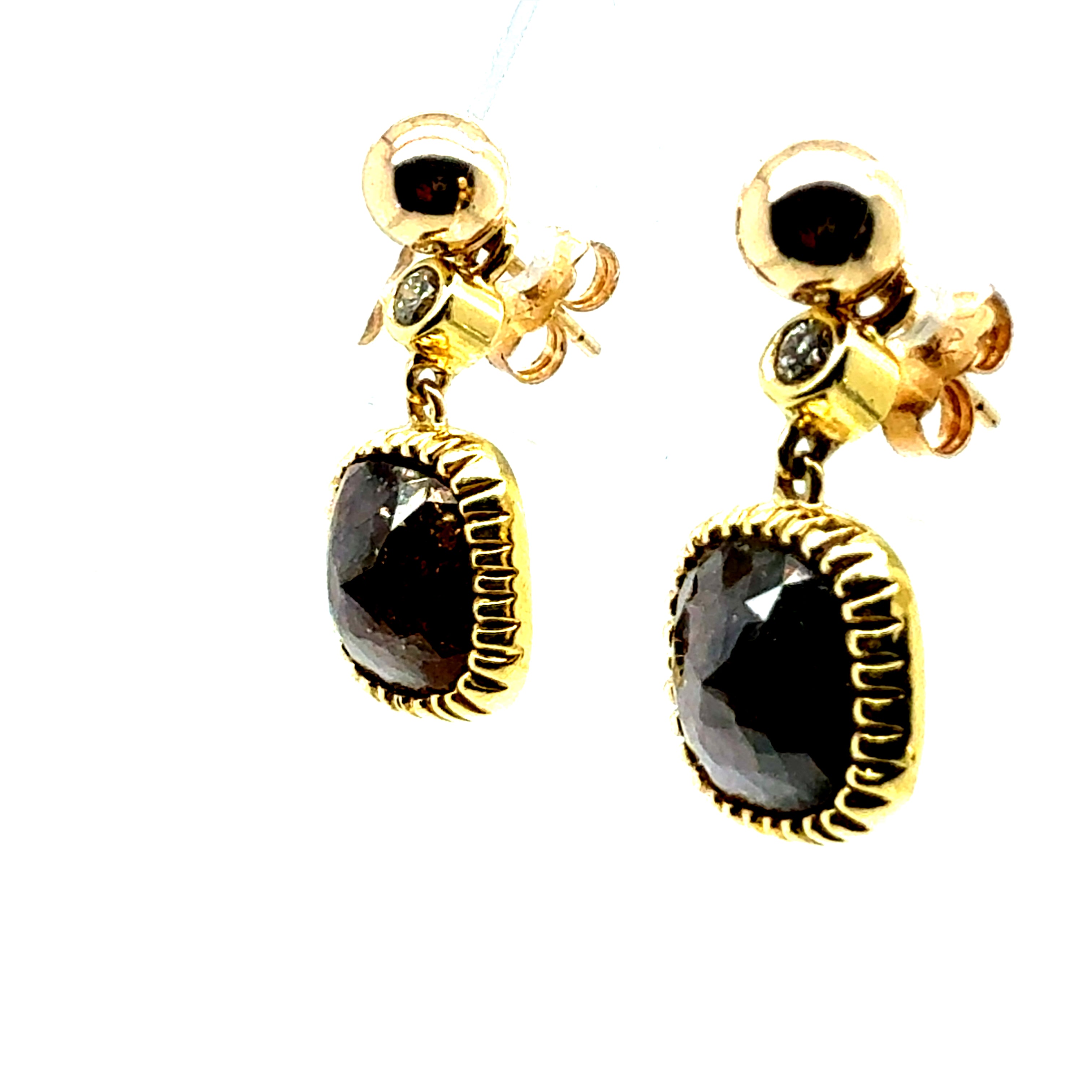 Retro Gold Champagne Brown Rose Cut Natural Diamond Drop Earrings Circa 1980