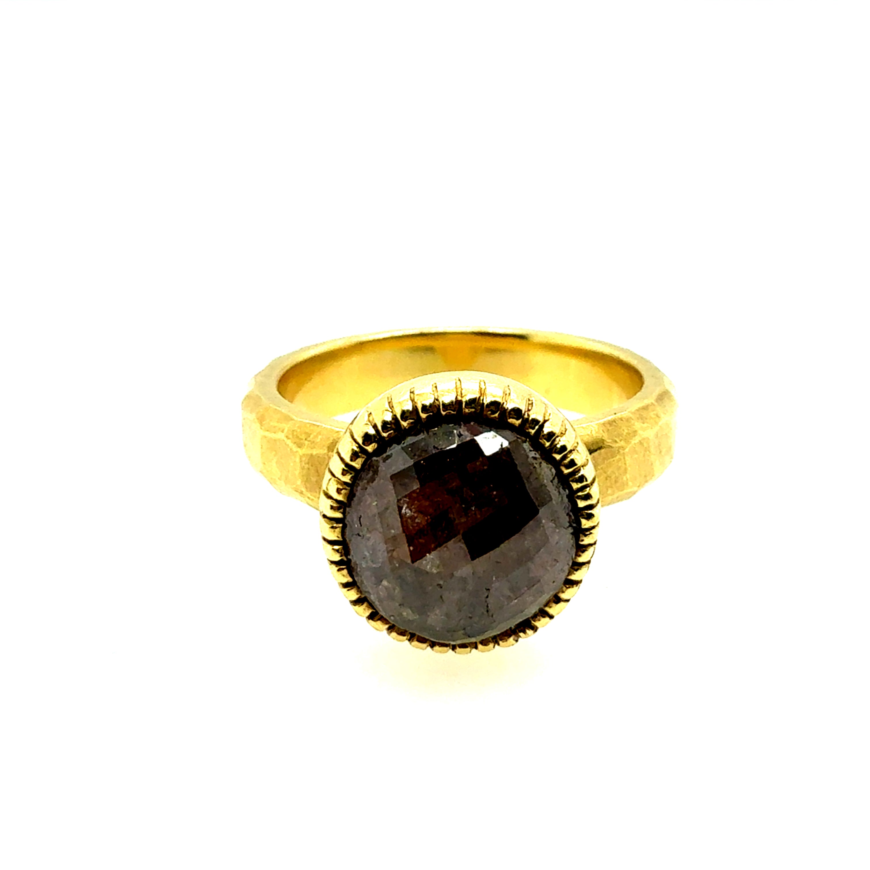 Retro Gold 2.5 Carat Natural Brownish Rose Cut Diamond Statement Ring 1980