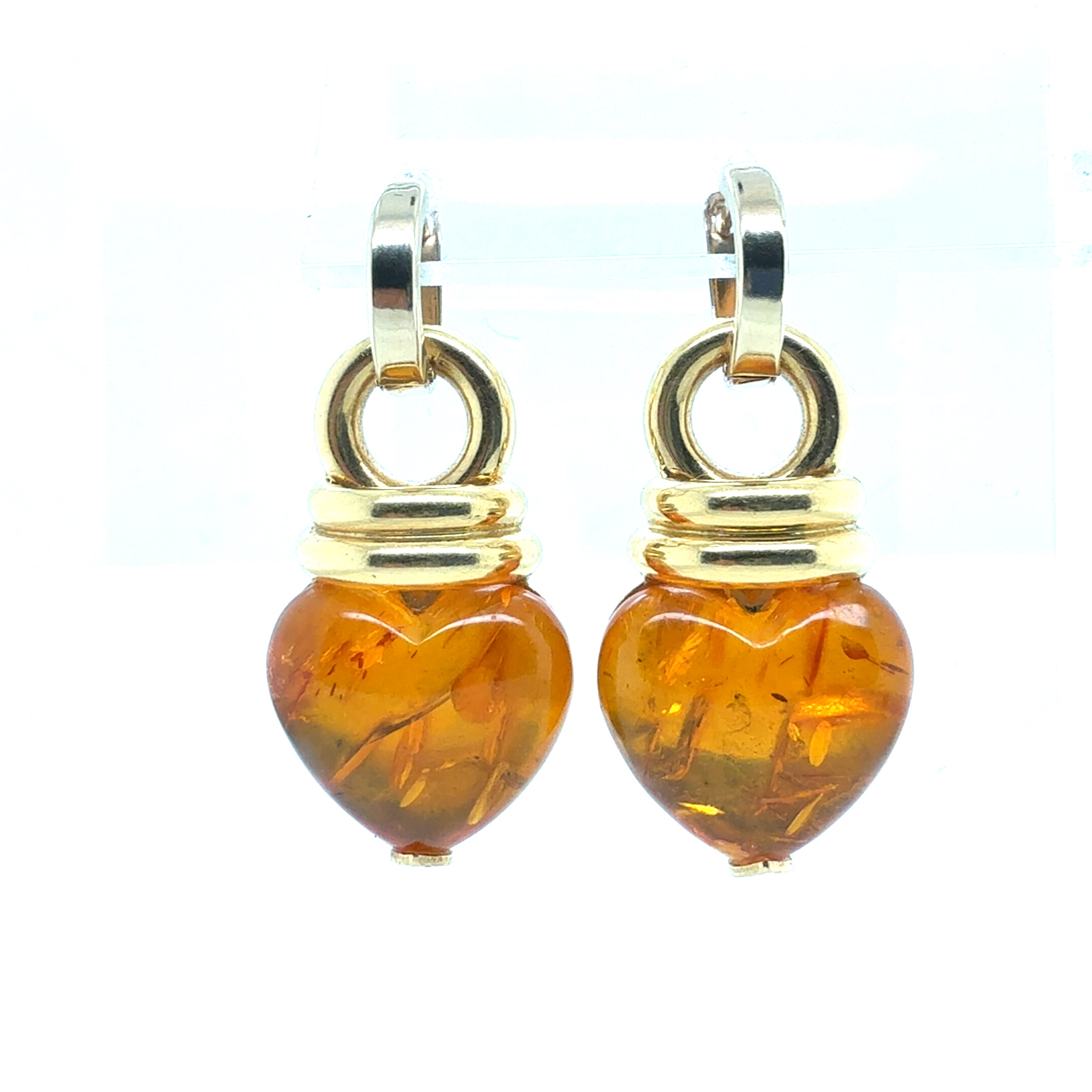 Retro 18K Yellow Gold Heart-Shaped Amber Drop Earrings by Le-Gi