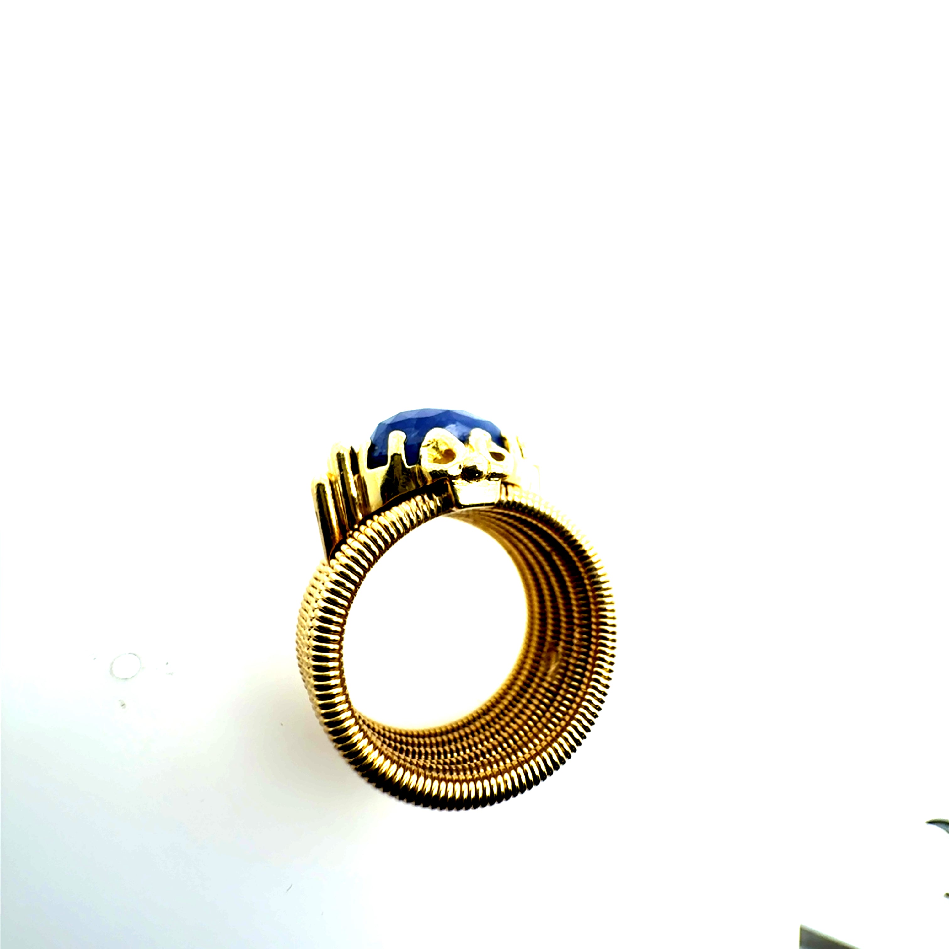 Retro Yellow Gold Natural 9 Carat Blue Rose Cut Sapphire Statement Ring