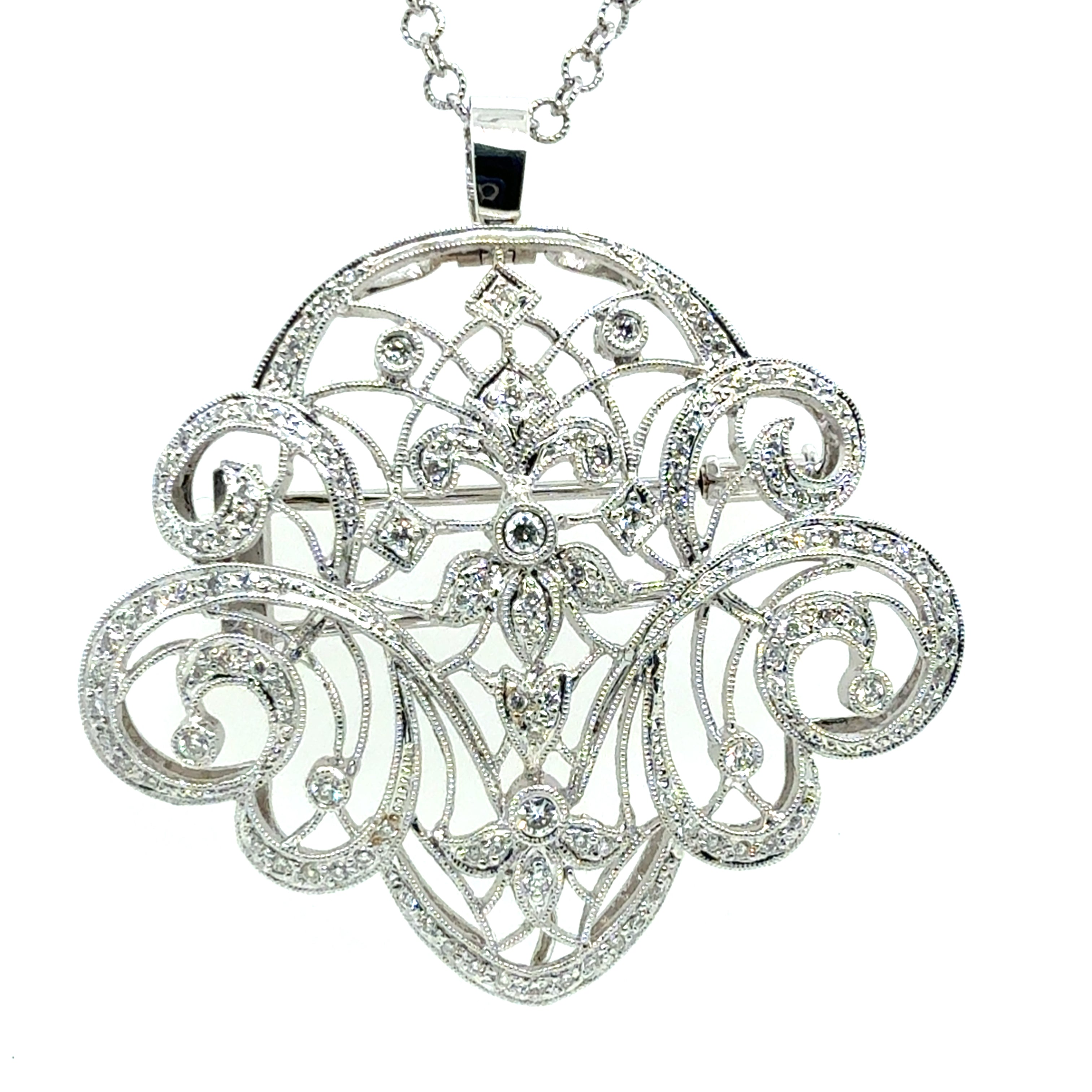 Modern White Gold 1.25 Carat Natural Colorless Diamond Pendant & Brooche