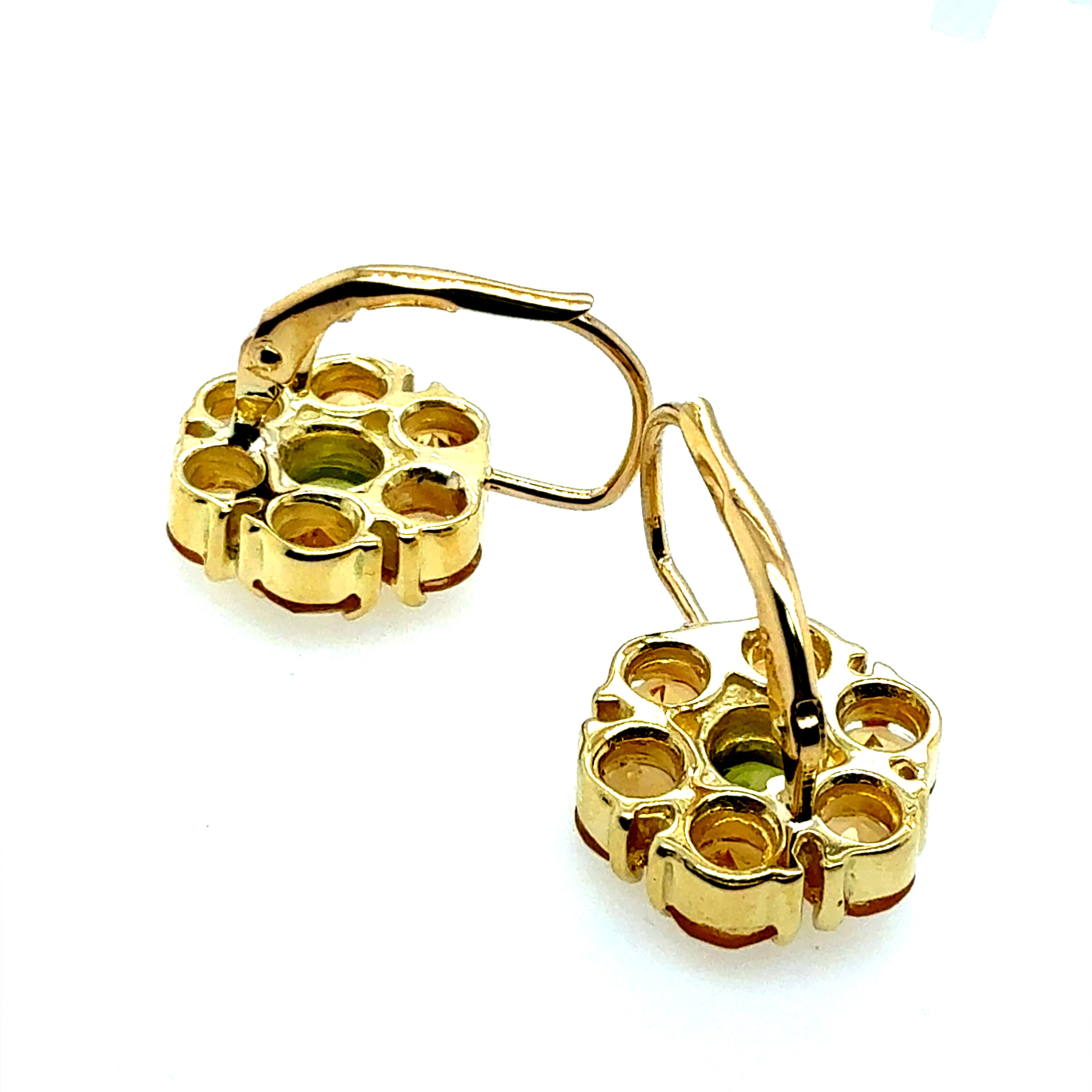 Modern Yellow Gold Green Peridot and Citrine Quartz Statement Earrings