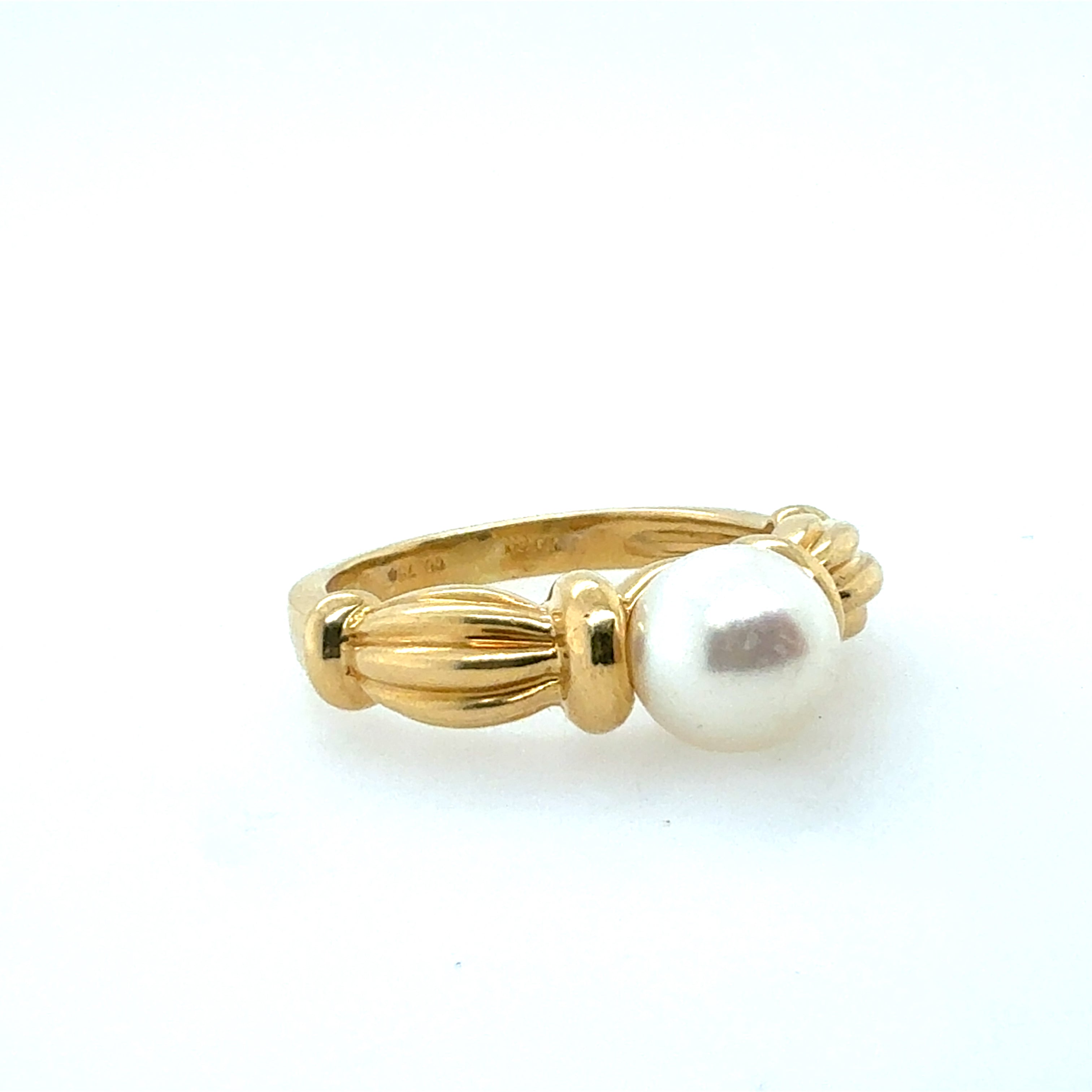 Retro Yellow Gold 7 mm South Sea Cultured Pearl Statement Ring Circa 1980