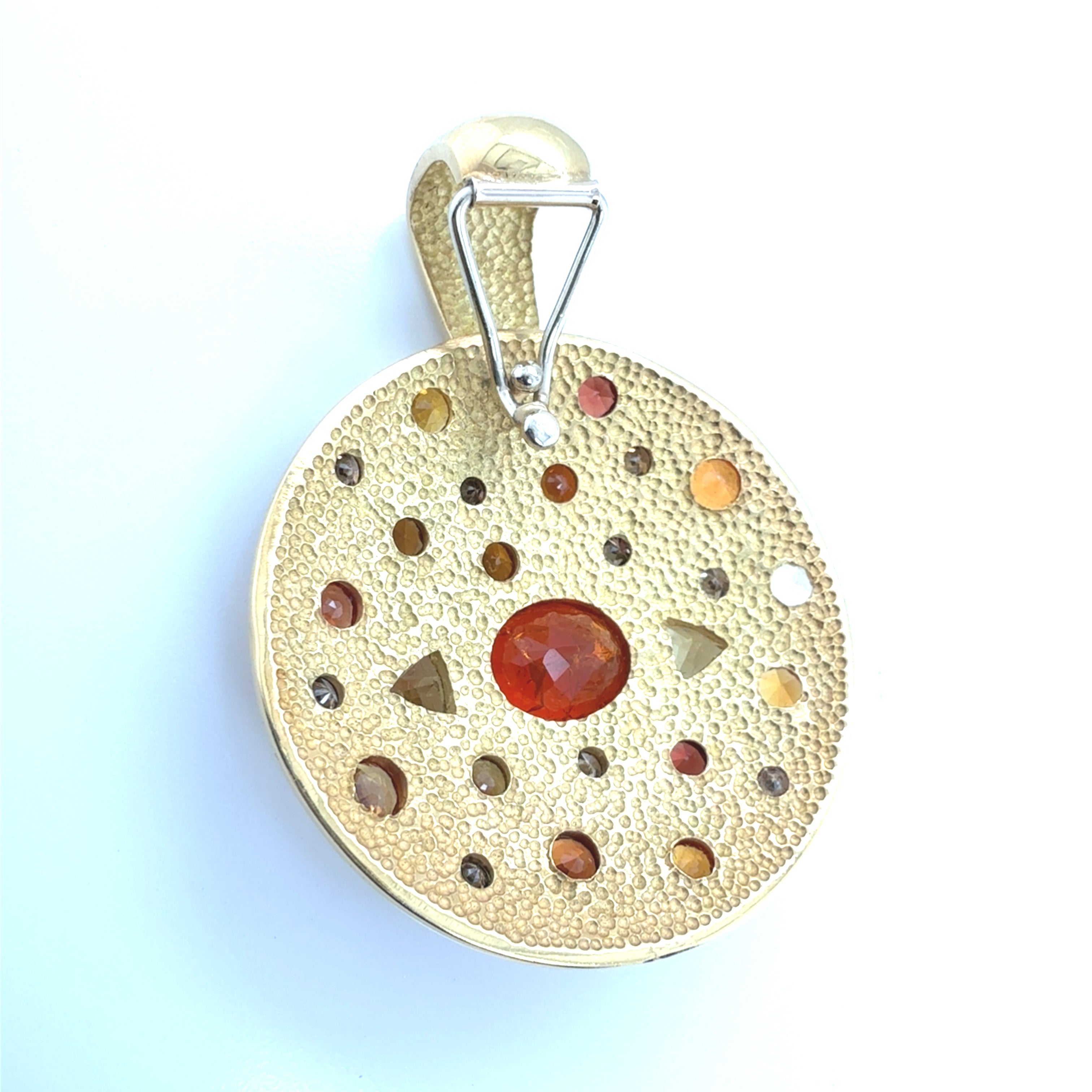 Retro Gold Natural Mexican Opal & Multicolor Gemstone Medallion Pendant