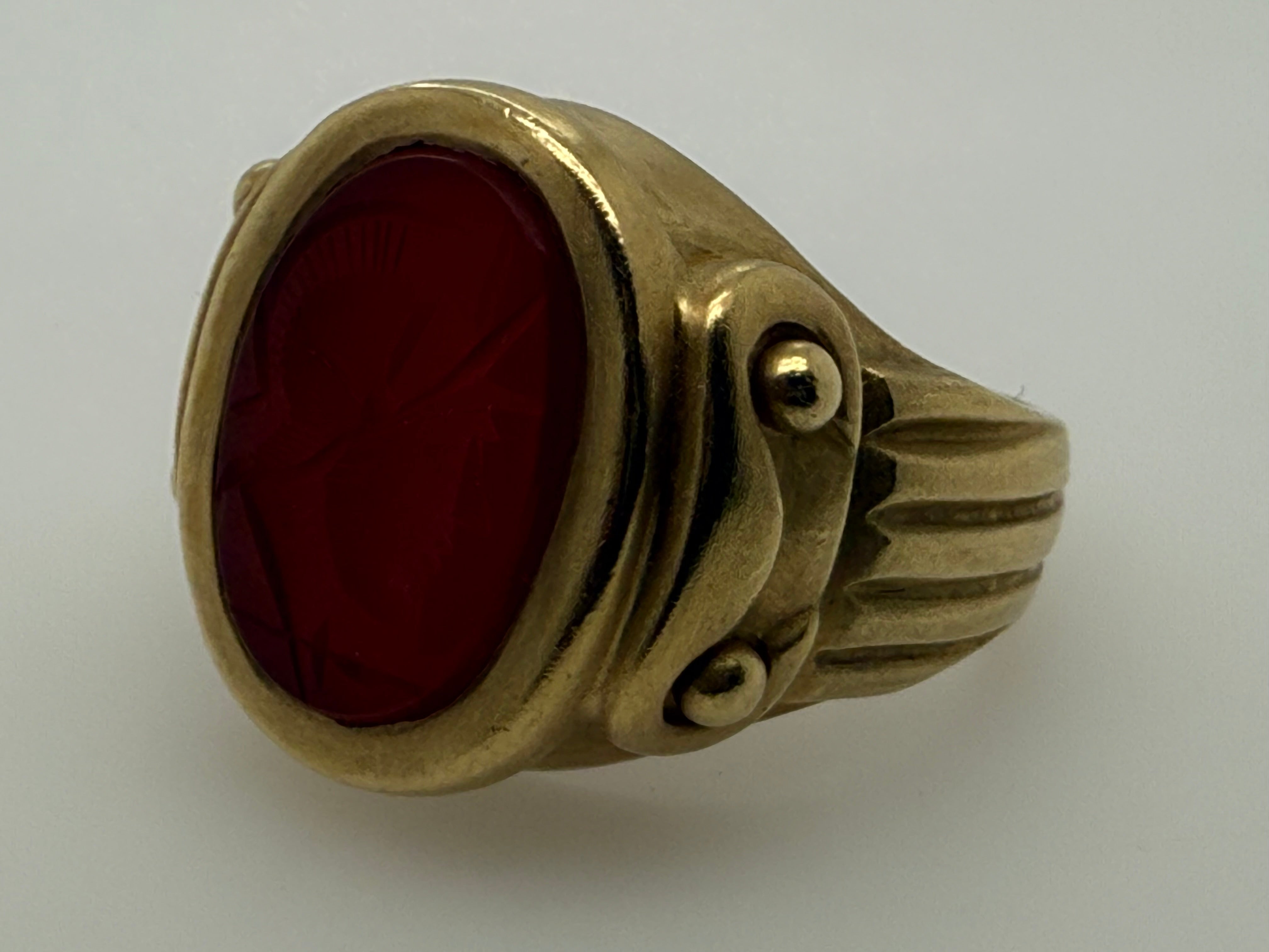 Retro Gold Natural Brownish Roman Carnelian Intaglio Statement Ring Circa 1980