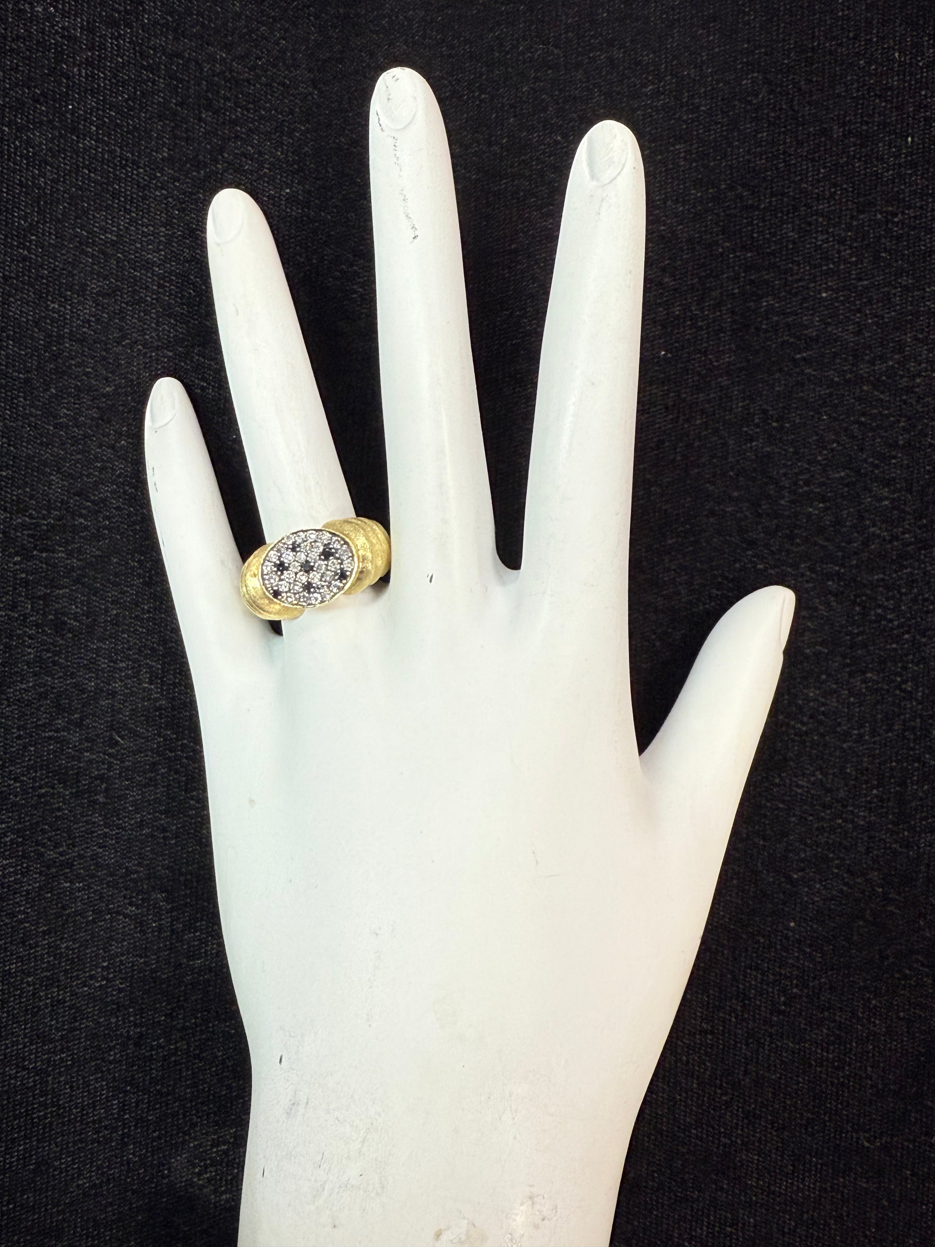 Retro Brushed Yellow Gold Natural Diamond Statement Ring by R. Stone