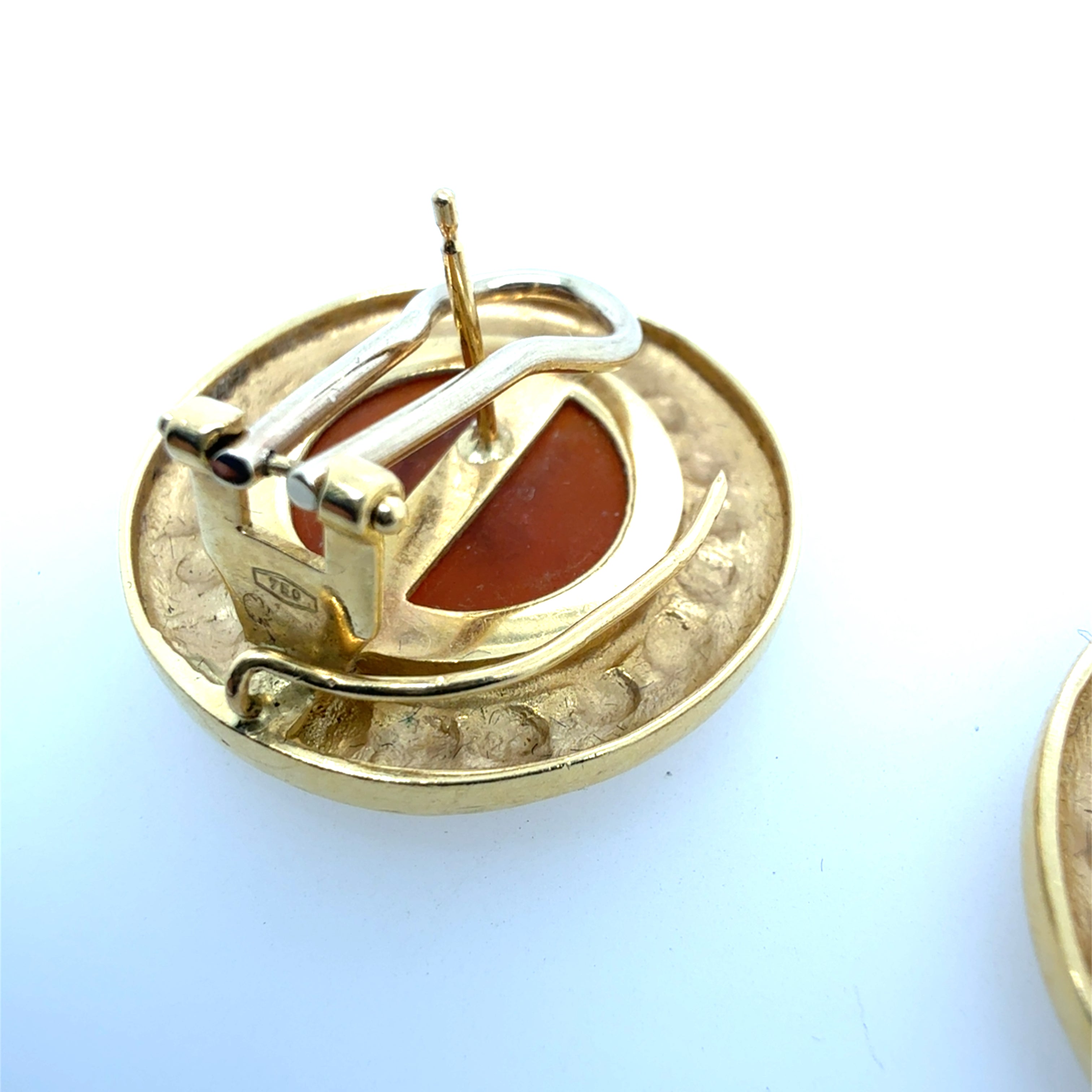 Retro Yellow Gold Amber-Colored Intaglio Statement Earrings Circa 1995