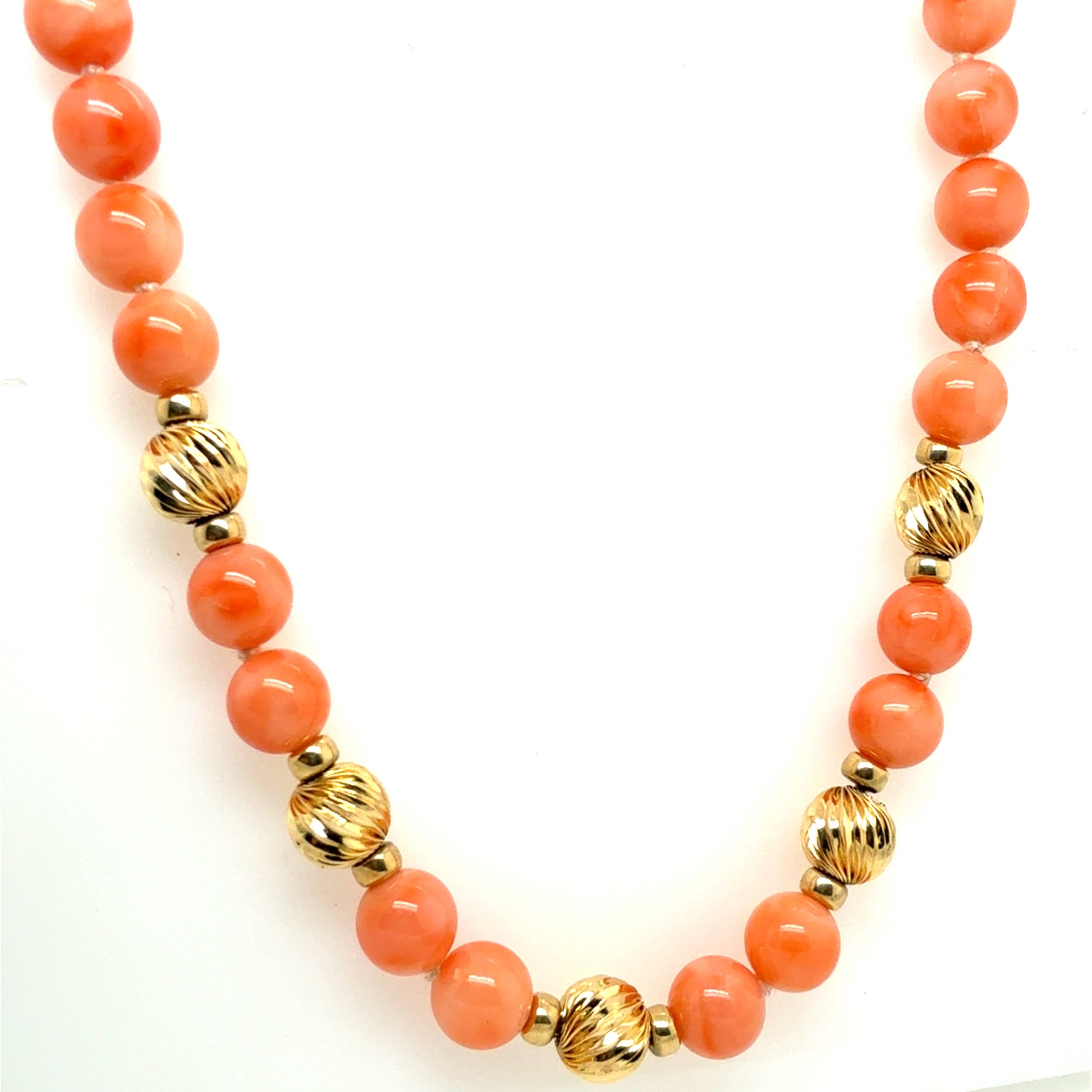 Retro Yellow Gold Natural Coral Bead Necklace Circa 1960