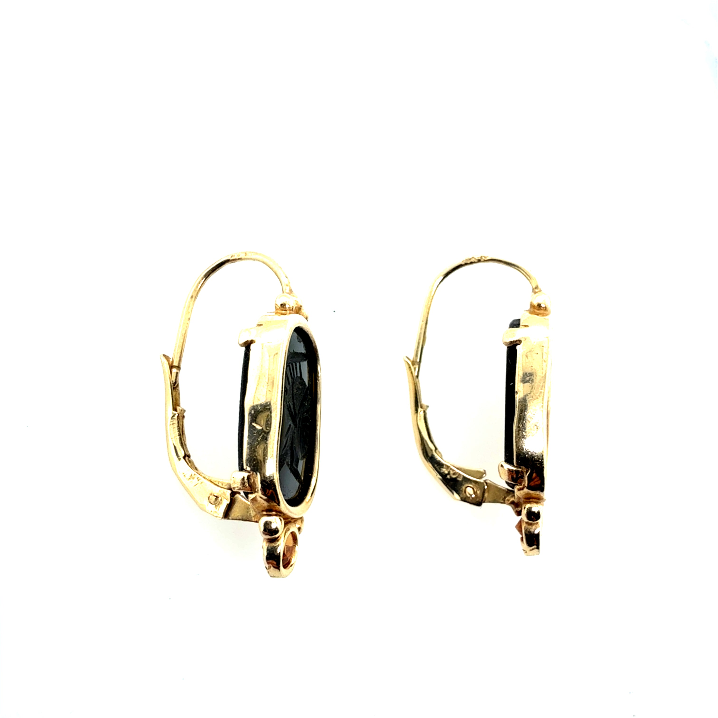 Retro Gold Roman Black Onyx Intaglio Earrings with Citrine 1985