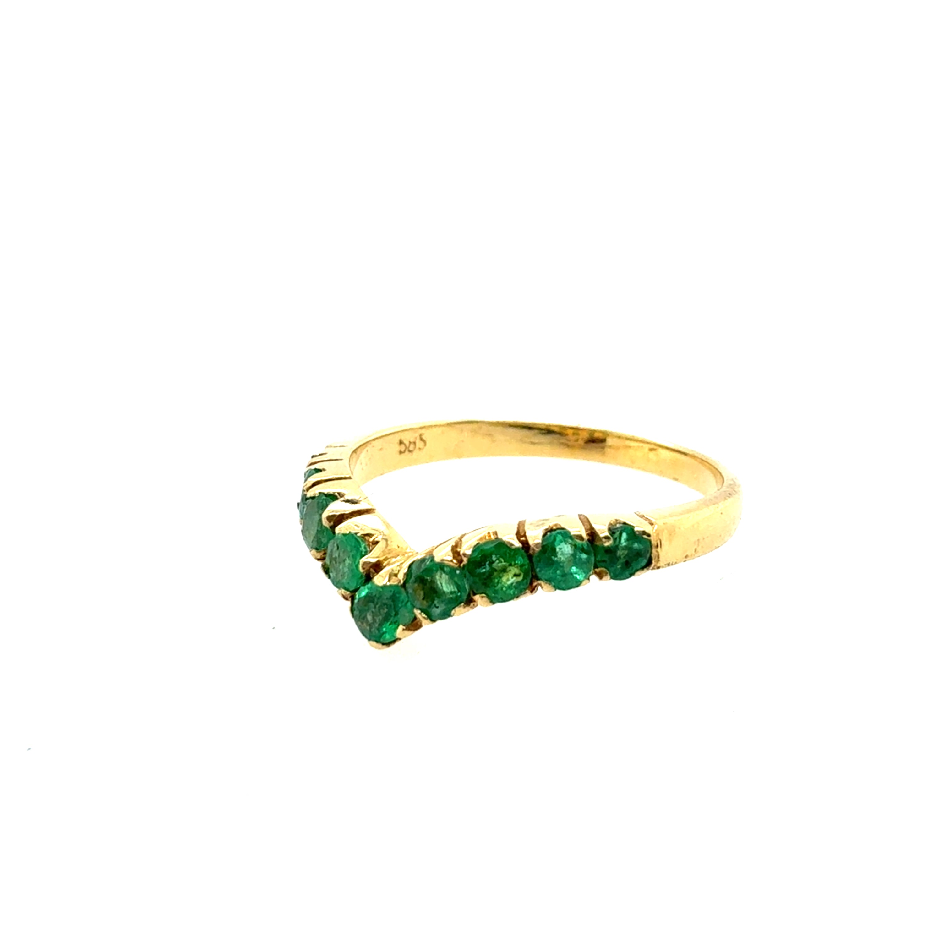 Modern Yellow Gold 0.7ct Natural Green Emerald Statement Band