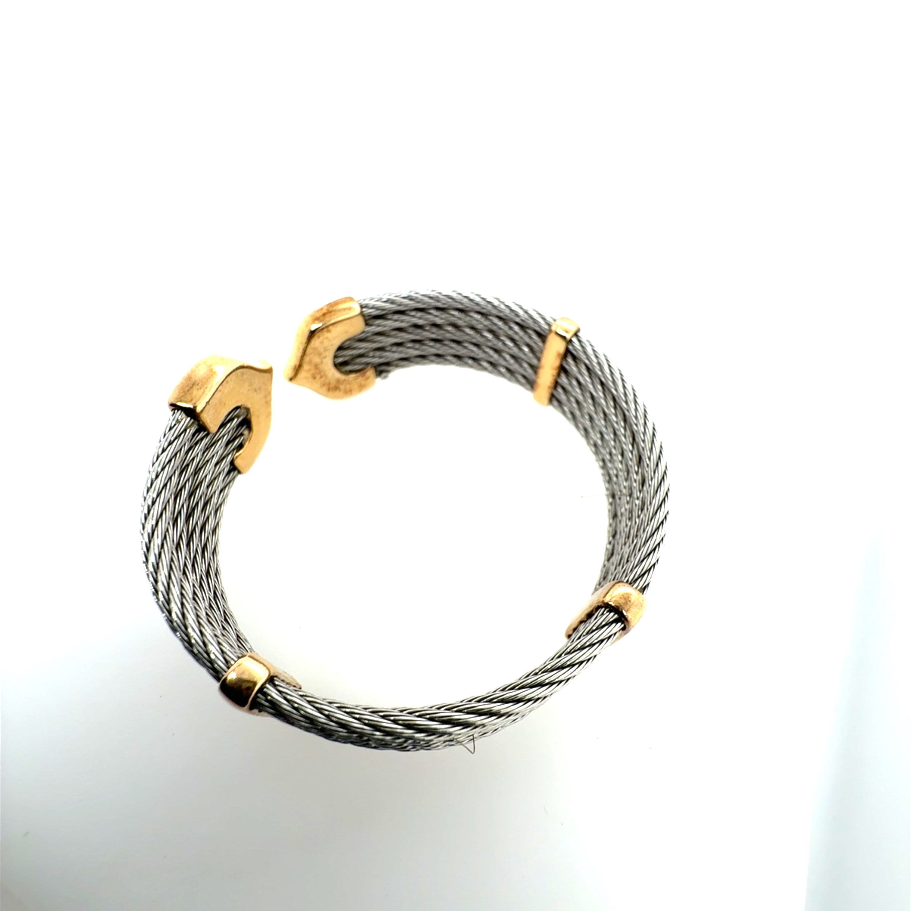 Retro Yellow Gold & Steel 0.50 Carat Natural Diamond Flexible Cuff Italy 1990