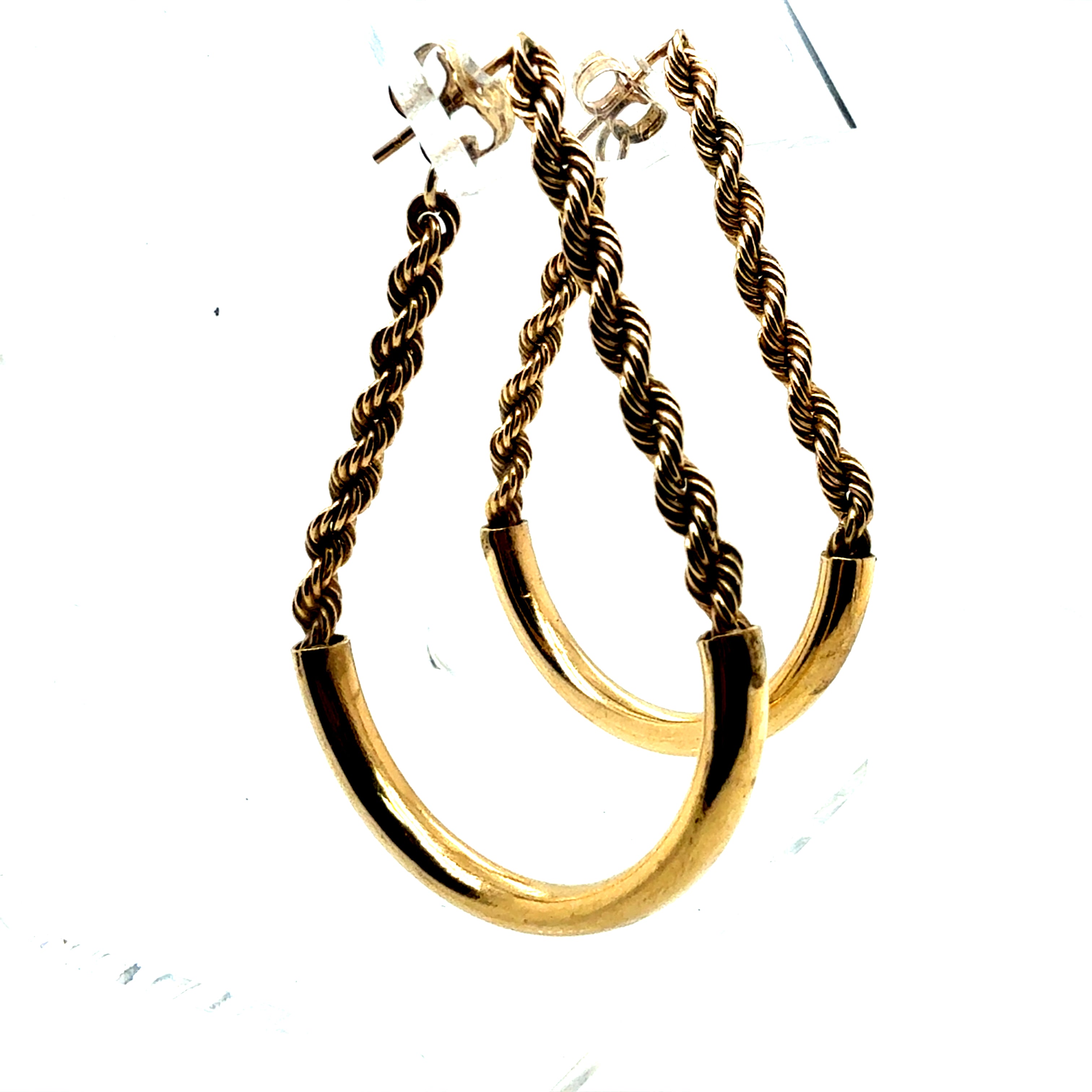 Retro Yellow Gold Rope Chain And Half Moon Hoop Earrings Circa 1980