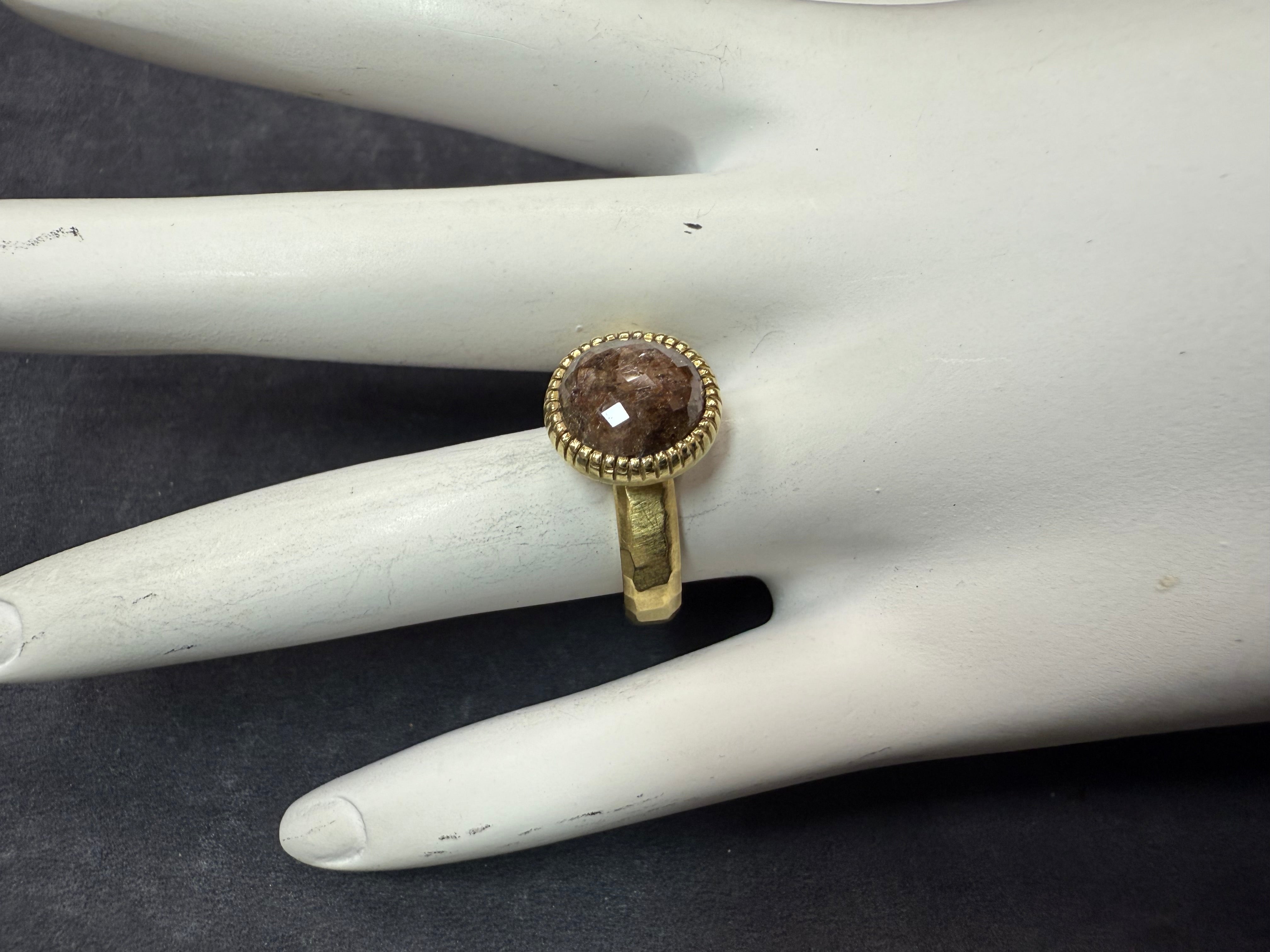 Retro Gold 2.5 Carat Natural Brownish Rose Cut Diamond Statement Ring 1980