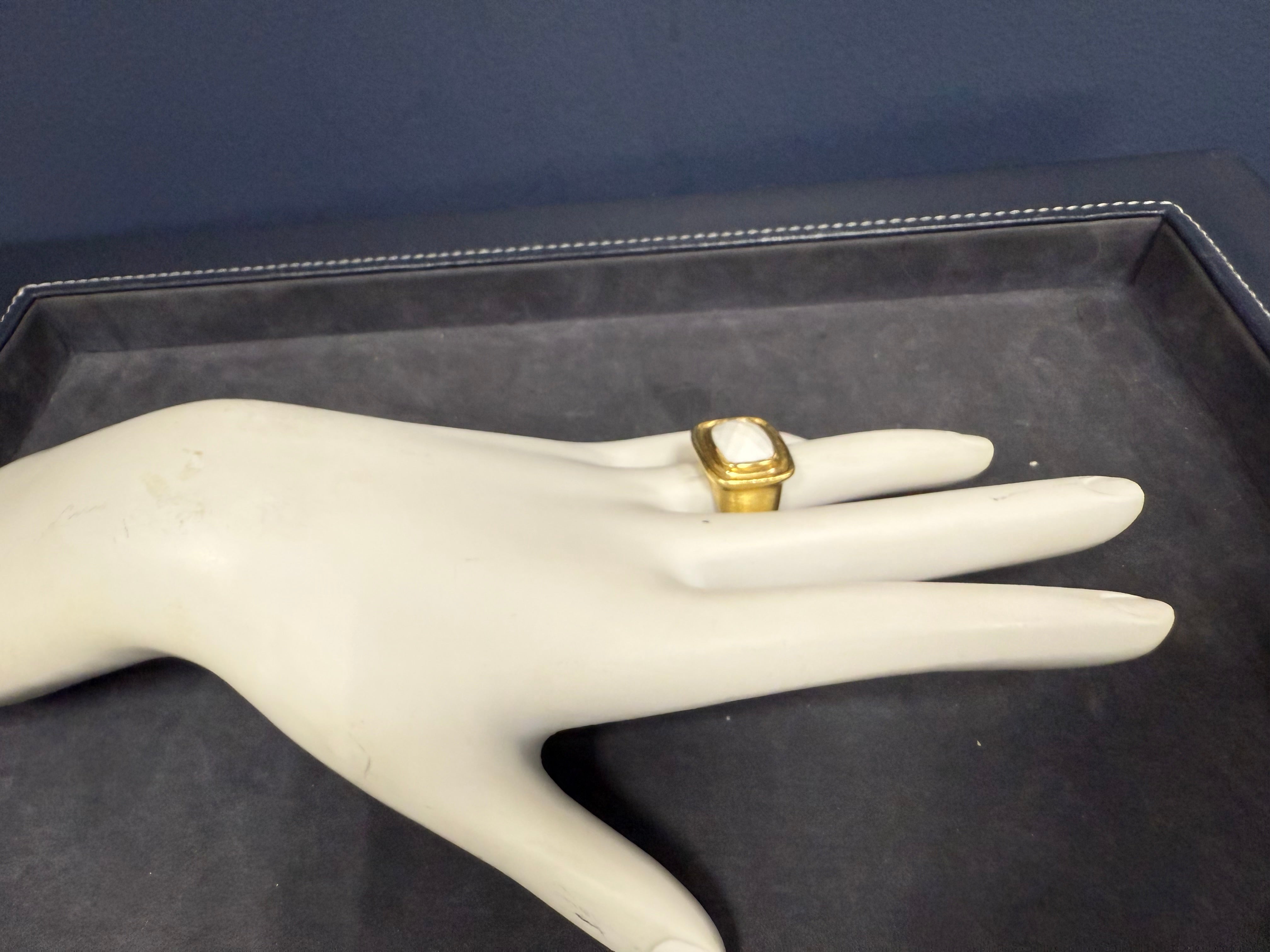 Retro Yellow Gold White Rose Cut Coral Bold Statement Ring Circa 1980