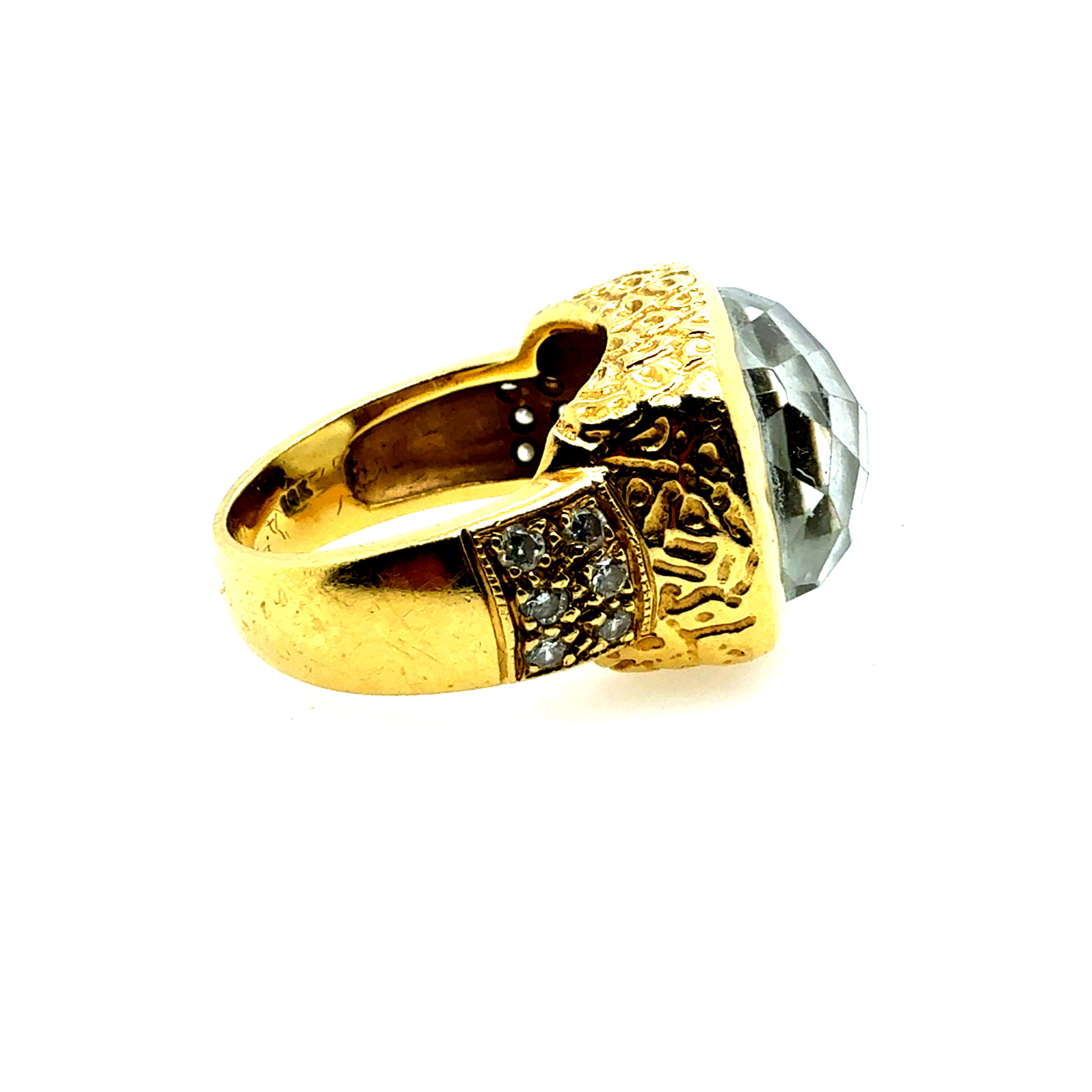 Retro Gold Natural Diamond & Rock Crystal Quartz Cocktail Ring Circa 1980