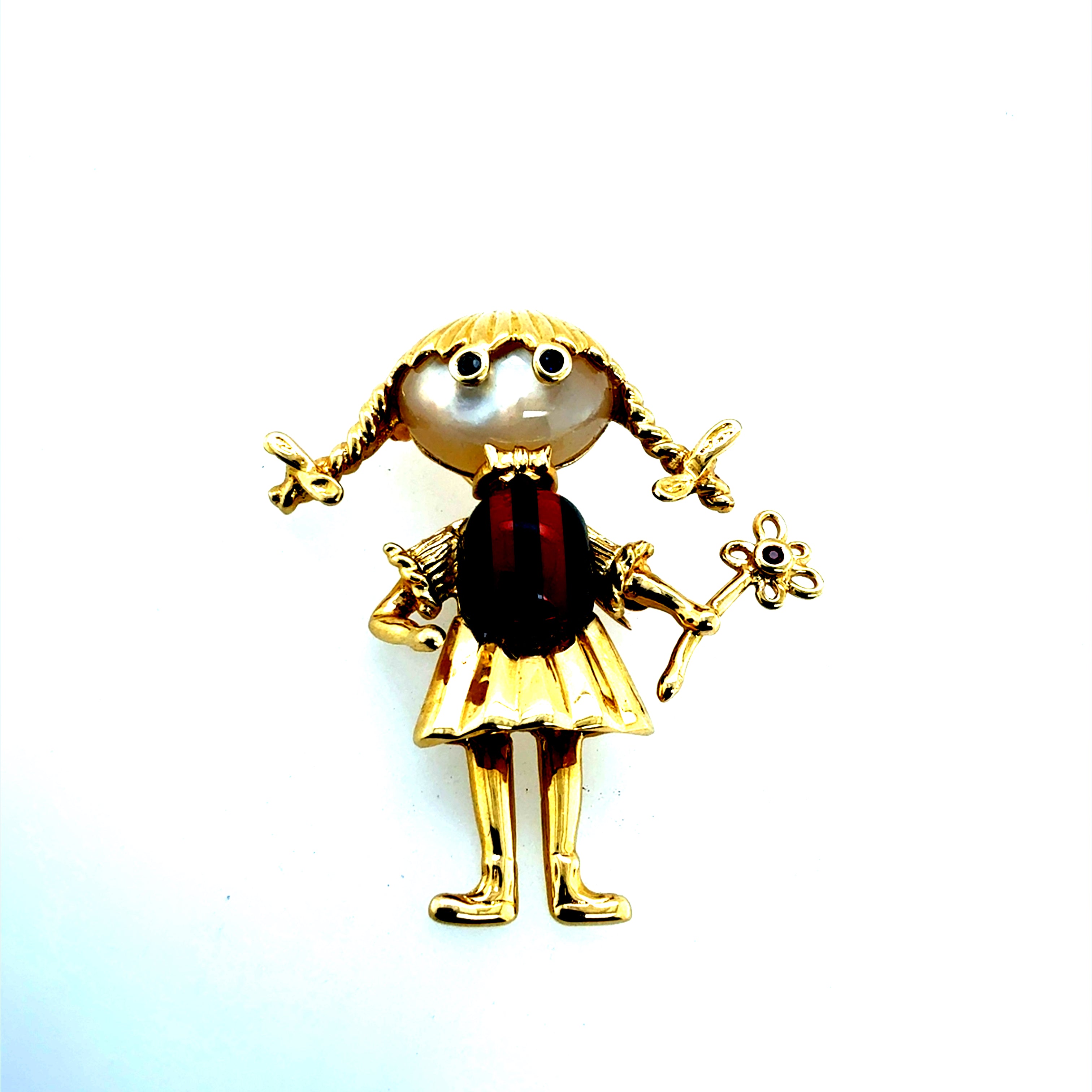 Retro Yellow Gold Flower Girl Pendant and Brooch Circa 1990