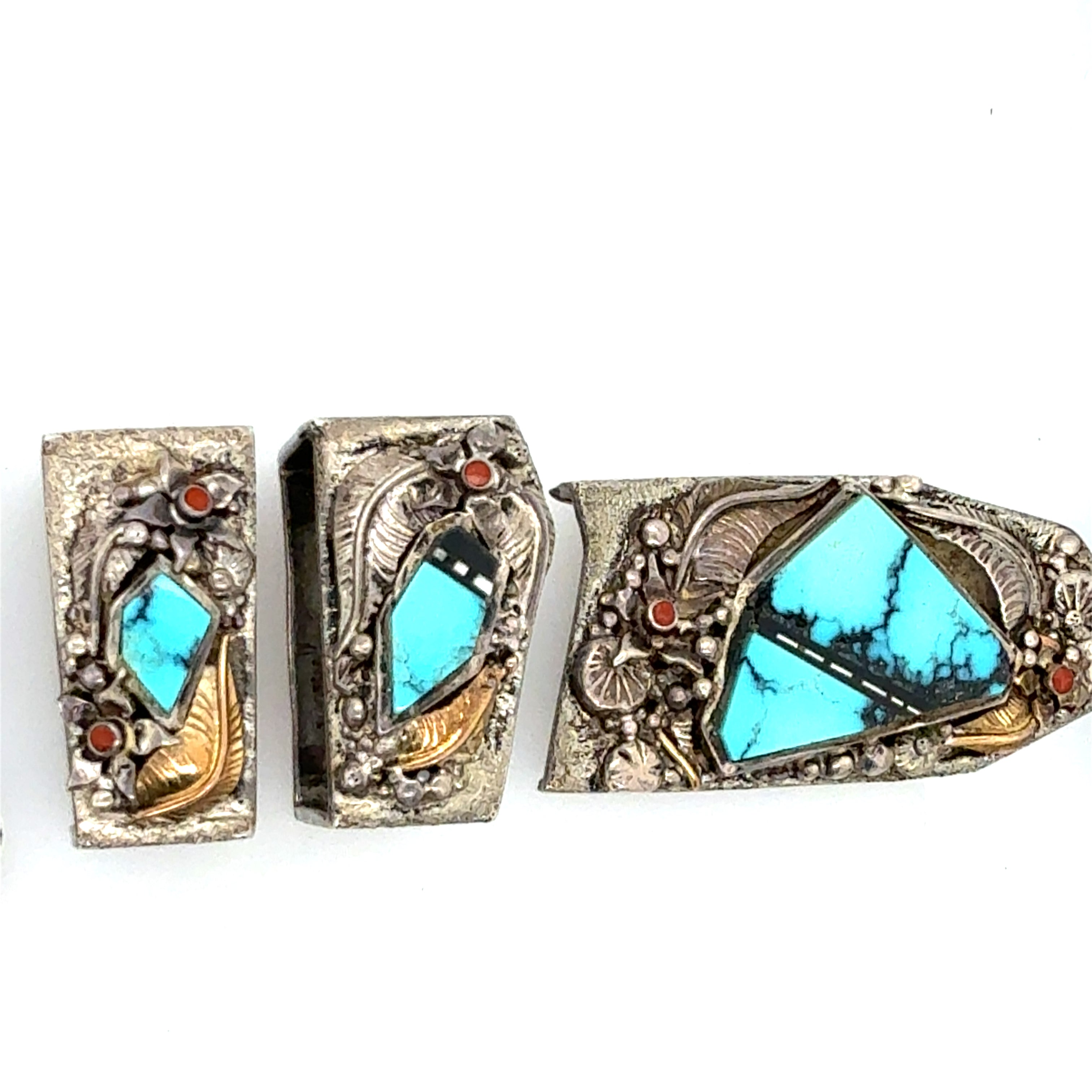 Retro Silver & Gold Turquoise Belt Buckle by Danny Romero