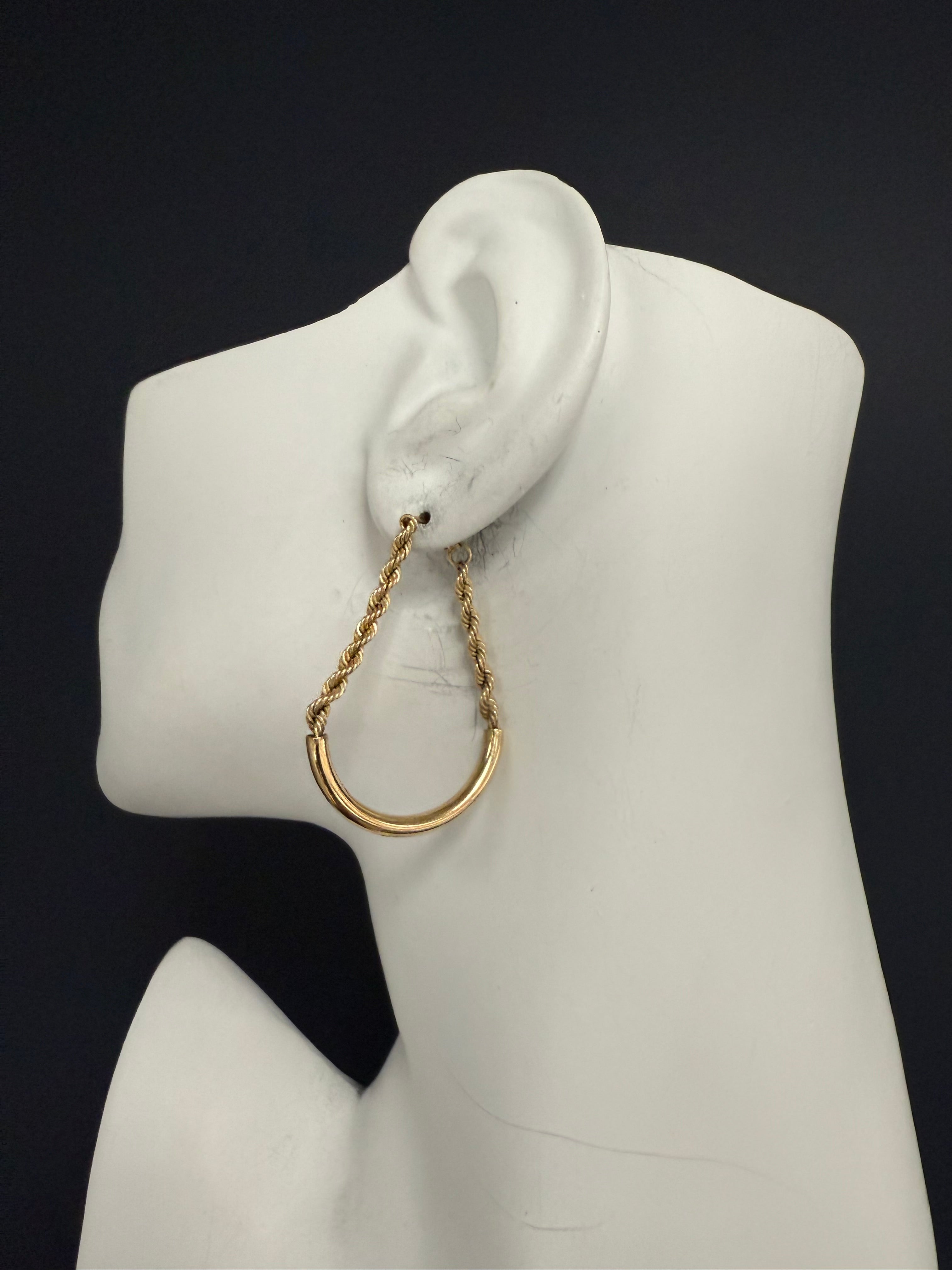 Retro Yellow Gold Rope Chain And Half Moon Hoop Earrings Circa 1980