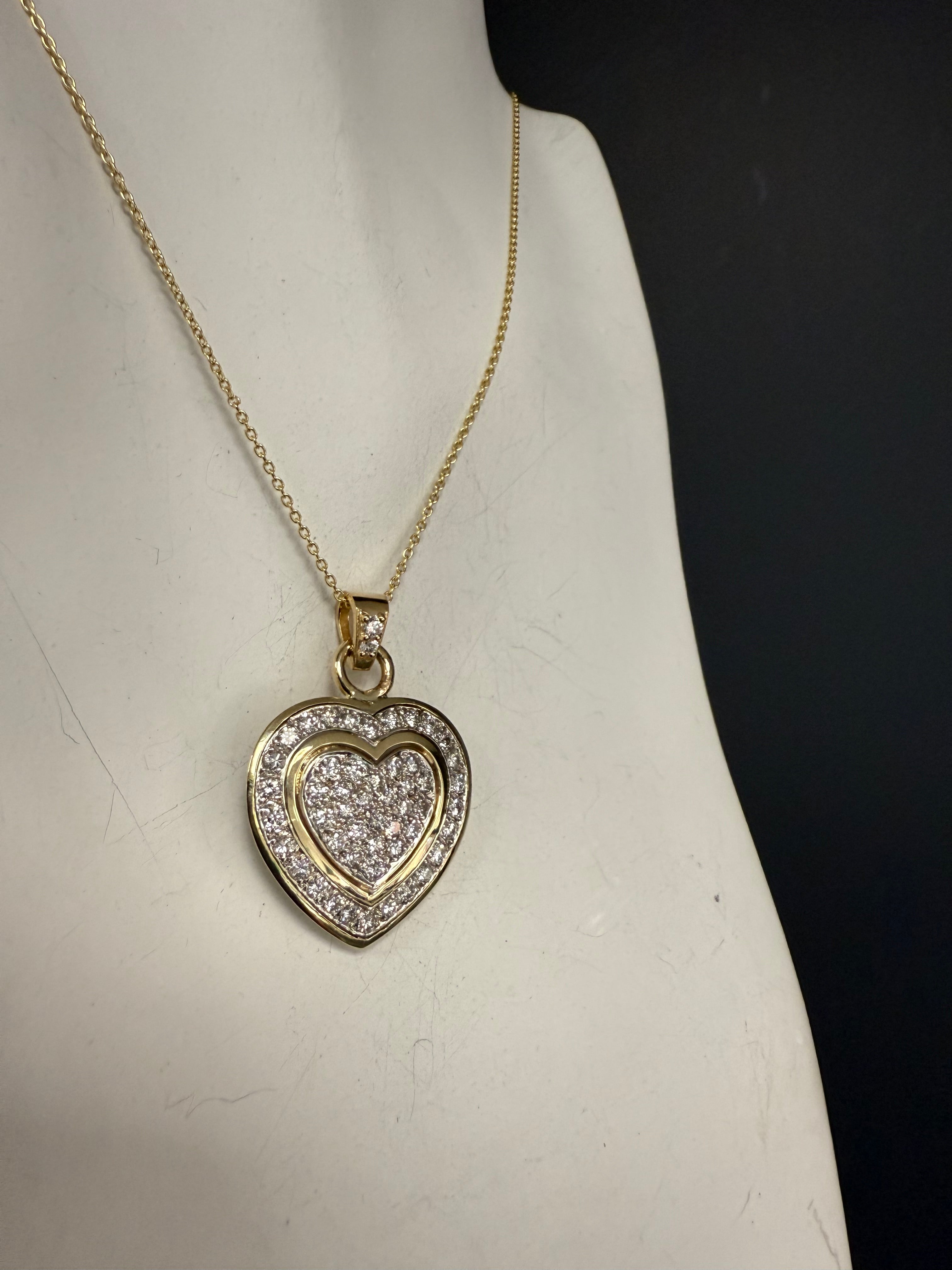 Retro Gold 1.5 Carat Natural Colorless Diamond Heart Shape Pendant