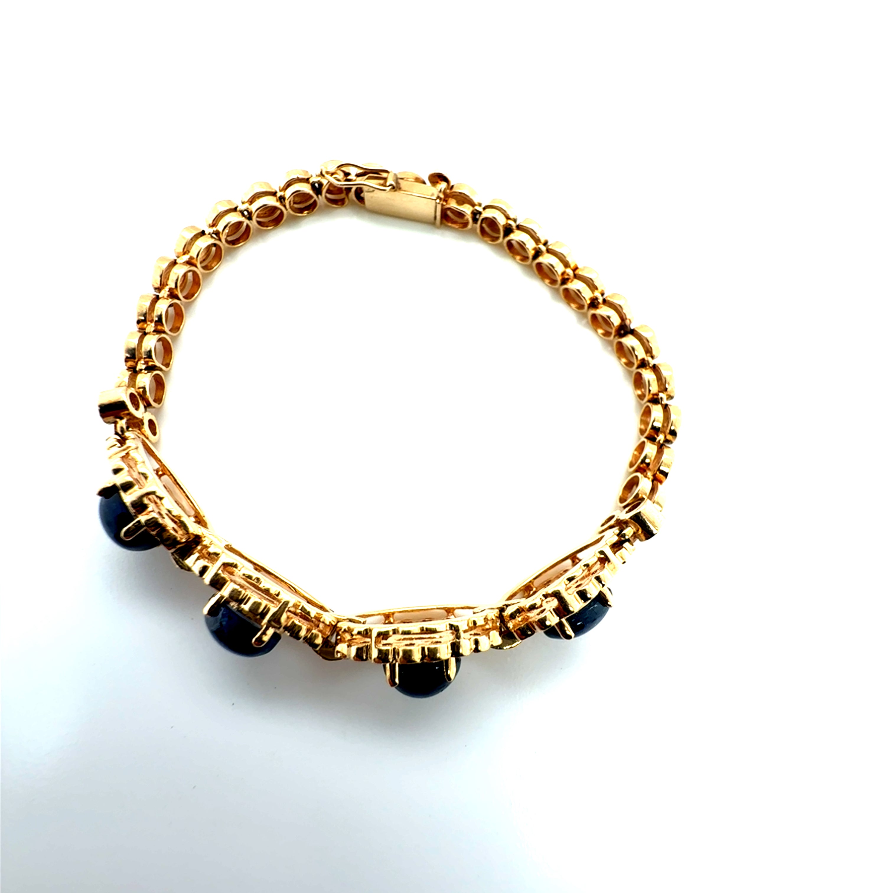 Retro Gold 6 Carat Natural Diamond & Blue Sapphire CAB Bracelet Circa 1980