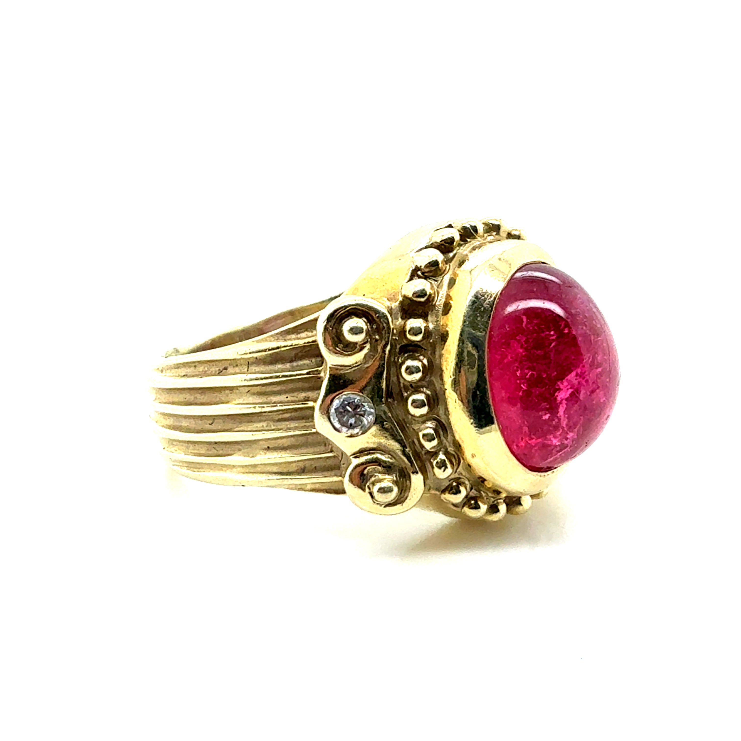 Retro Gold 1.35 Carat Natural Pink Tourmaline & Diamond Statement Ring