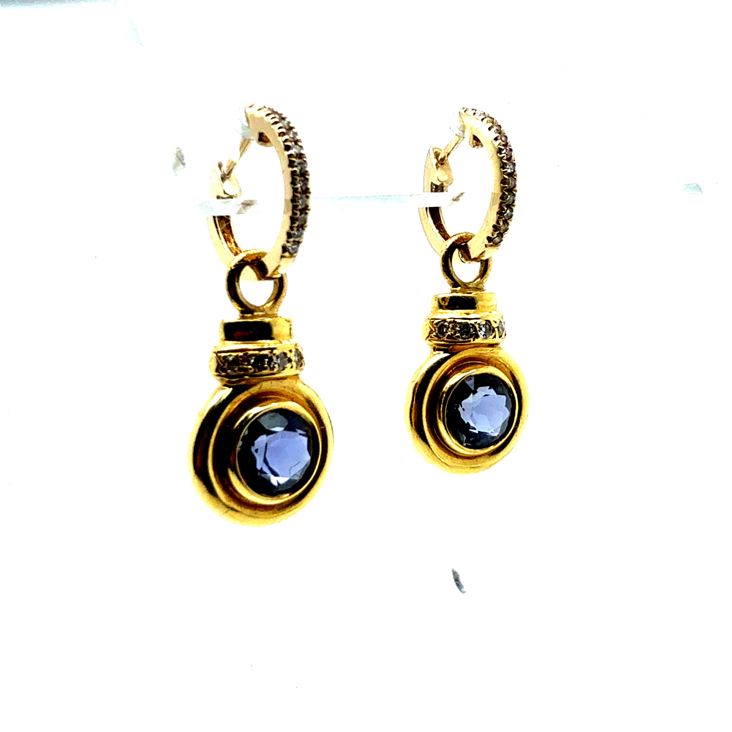 Retro Yellow Gold Drop Enhancer Earrings with Natural Diamonds and Tsavorites