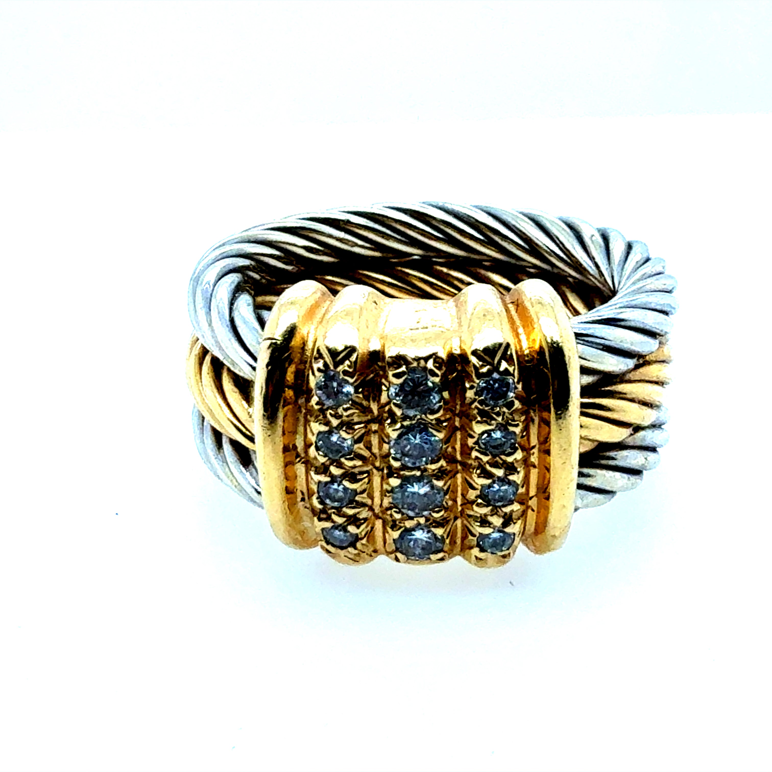 Modern Two-Tone Gold Natural Diamond Cable Stack Statement Ring by CHARRIOL