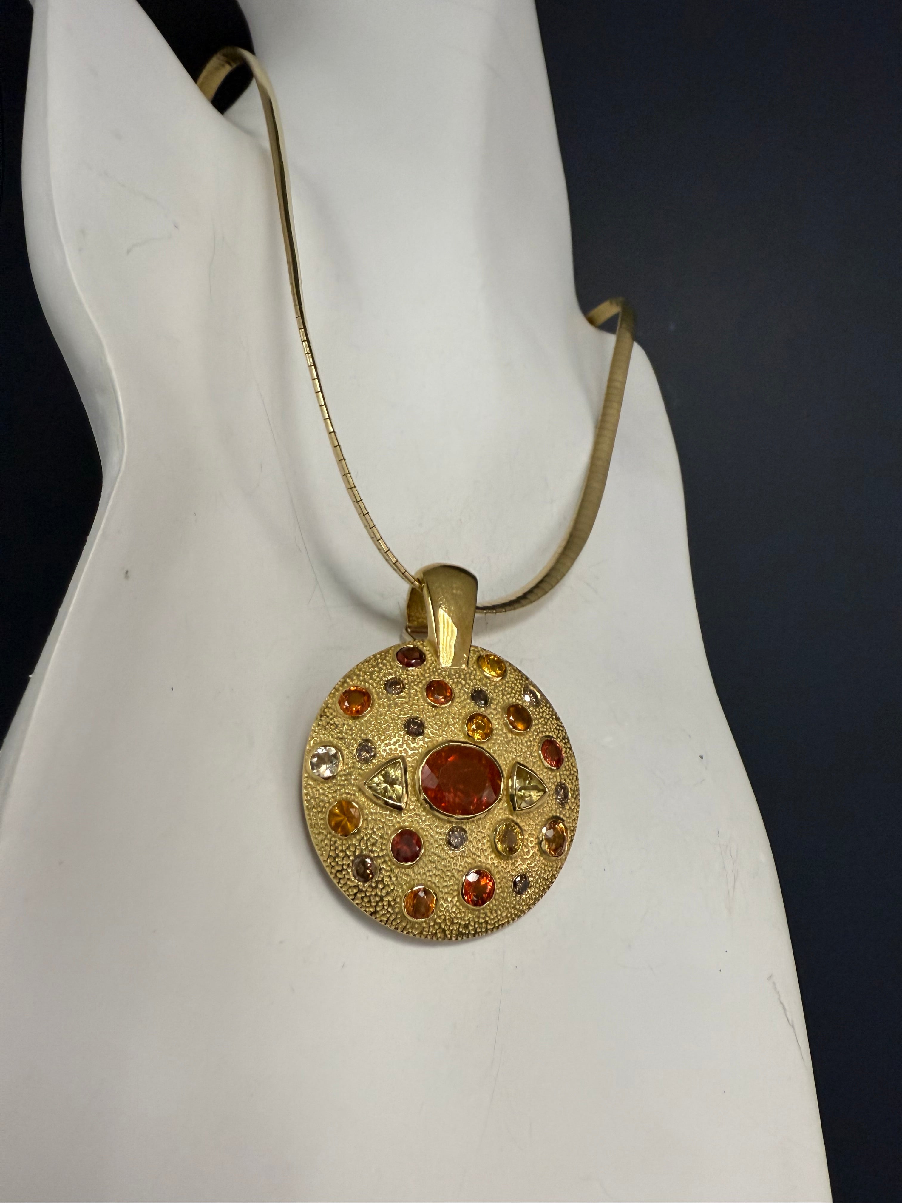 Retro Gold Natural Mexican Opal & Multicolor Gemstone Medallion Pendant
