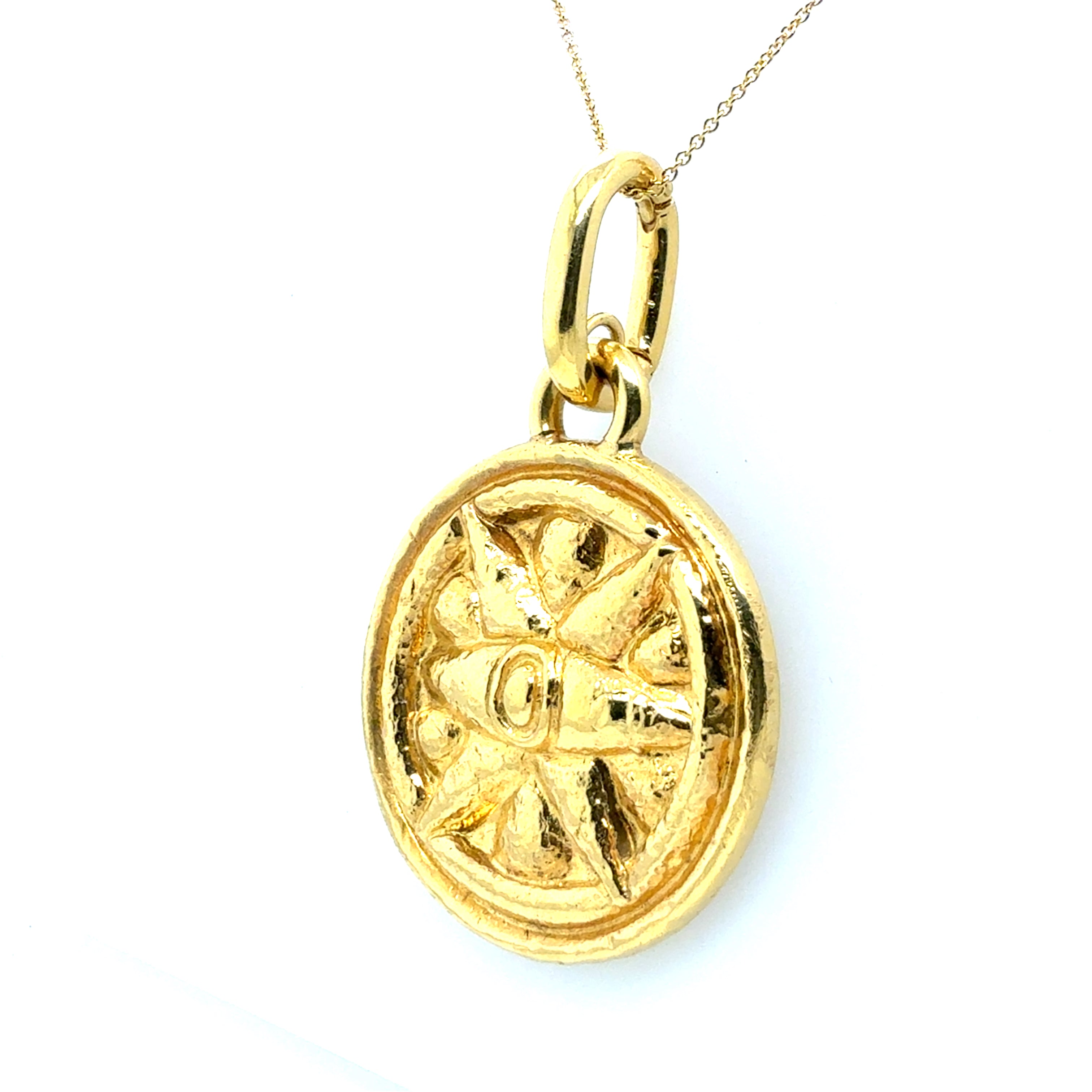 Retro Yellow Gold Six-Point Circular Sun Medallion Pendant Circa 1990