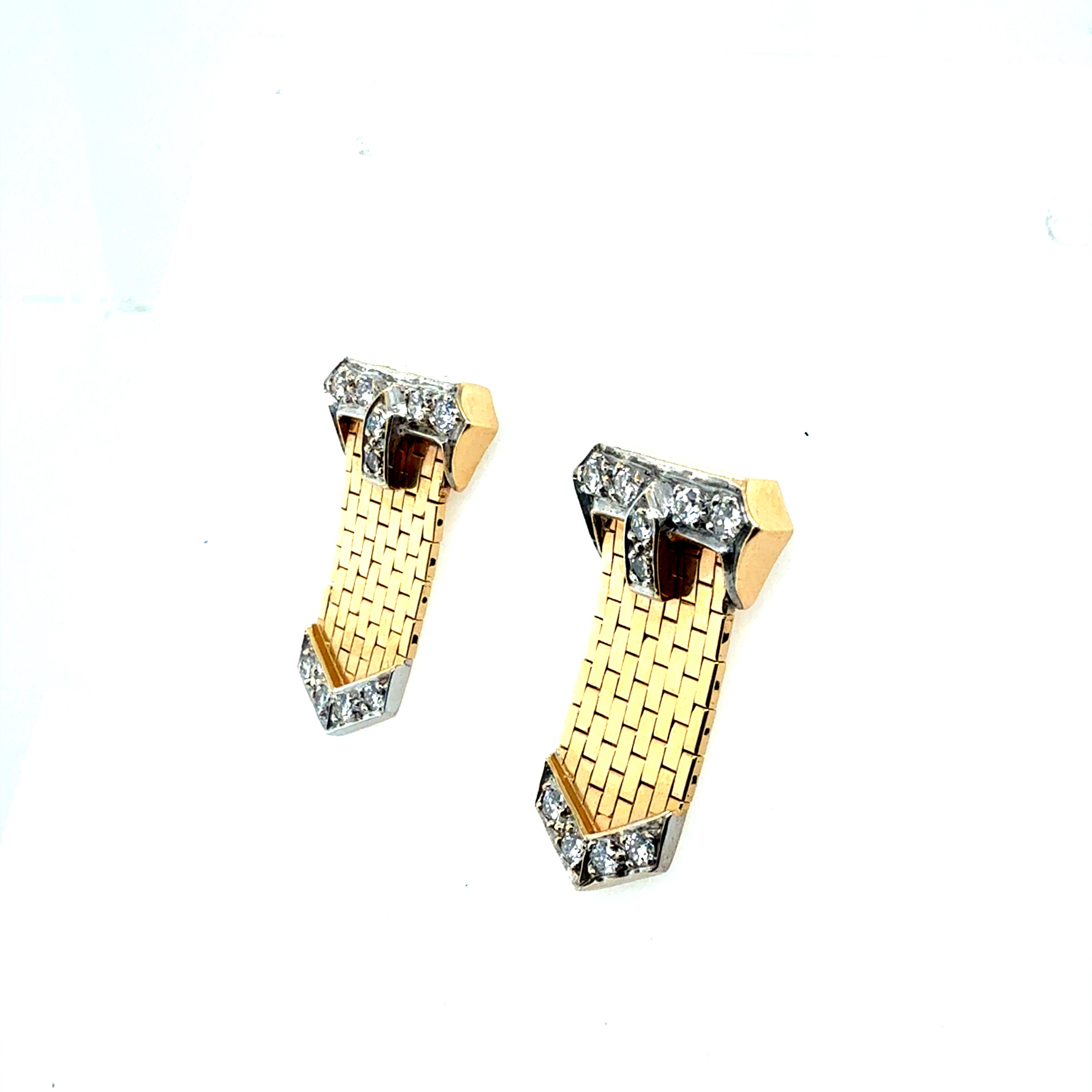 Retro Gold 0.60 Carat Natural Diamond Buckle Earrings Circa 1980