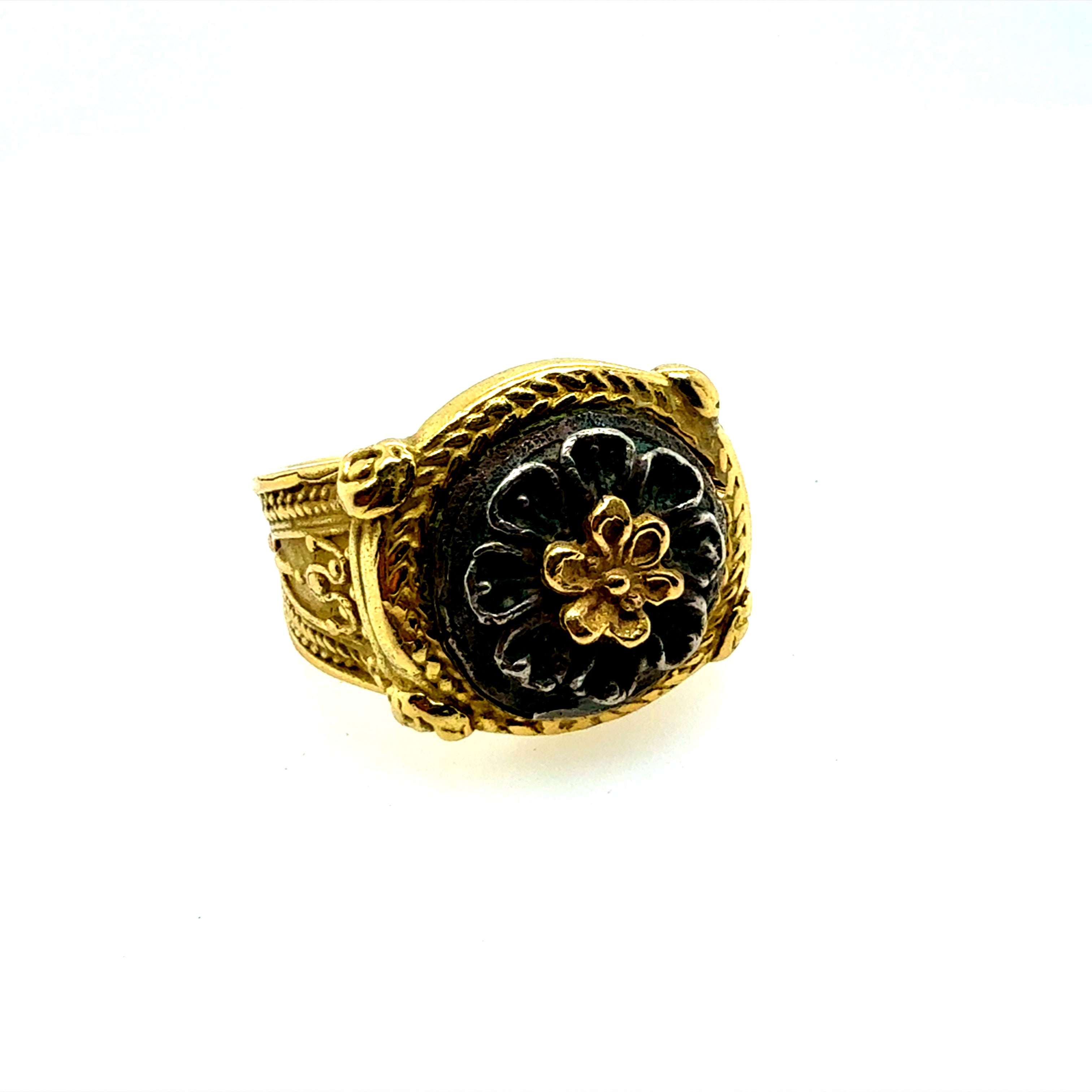 Retro Yellow Gold Floral Petal Medallion Style Statement Ring Circa 1985