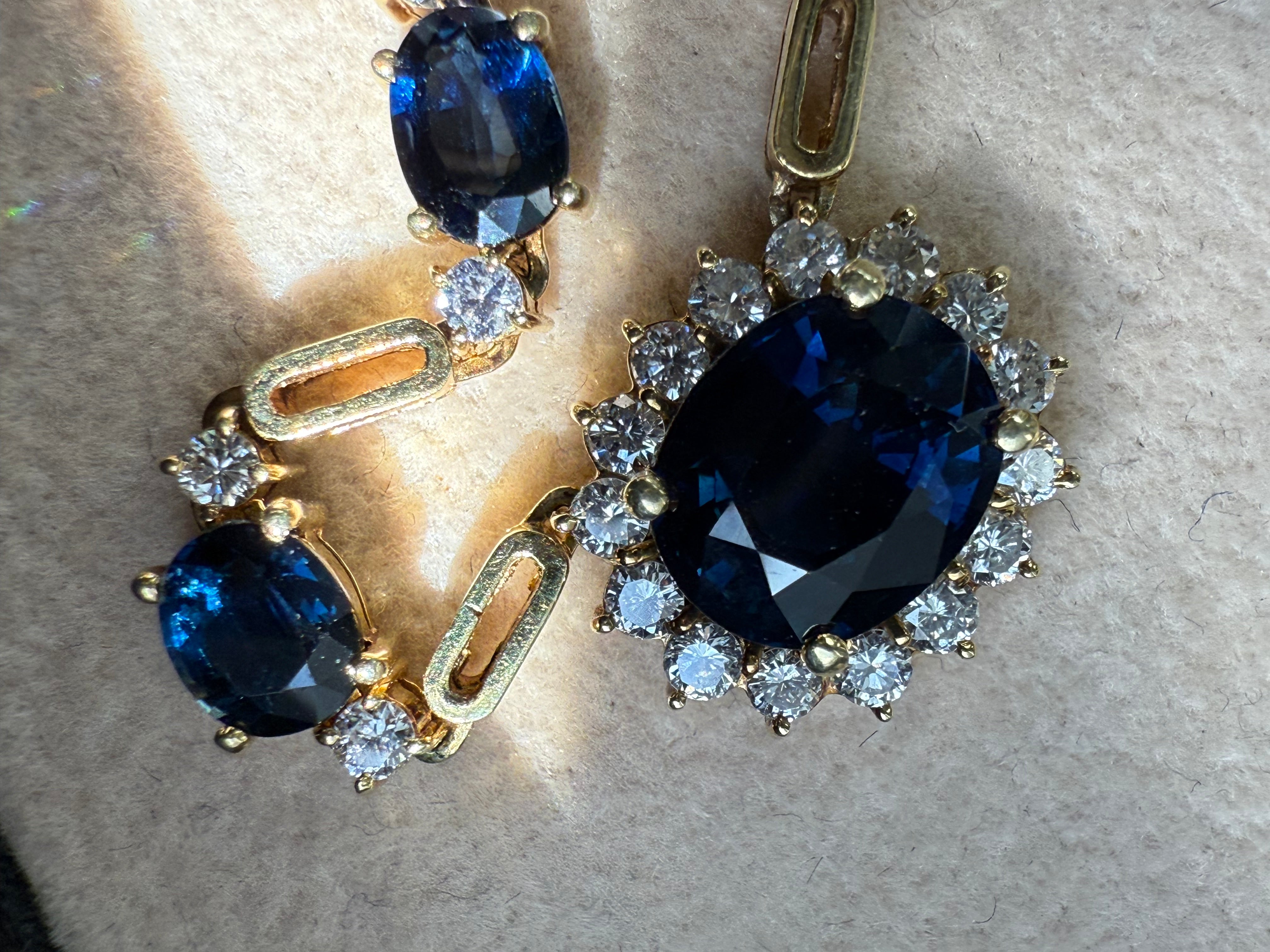 Retro Gold 7.55 Carat Natural Diamond & Royal Blue Sapphire Statement Necklace