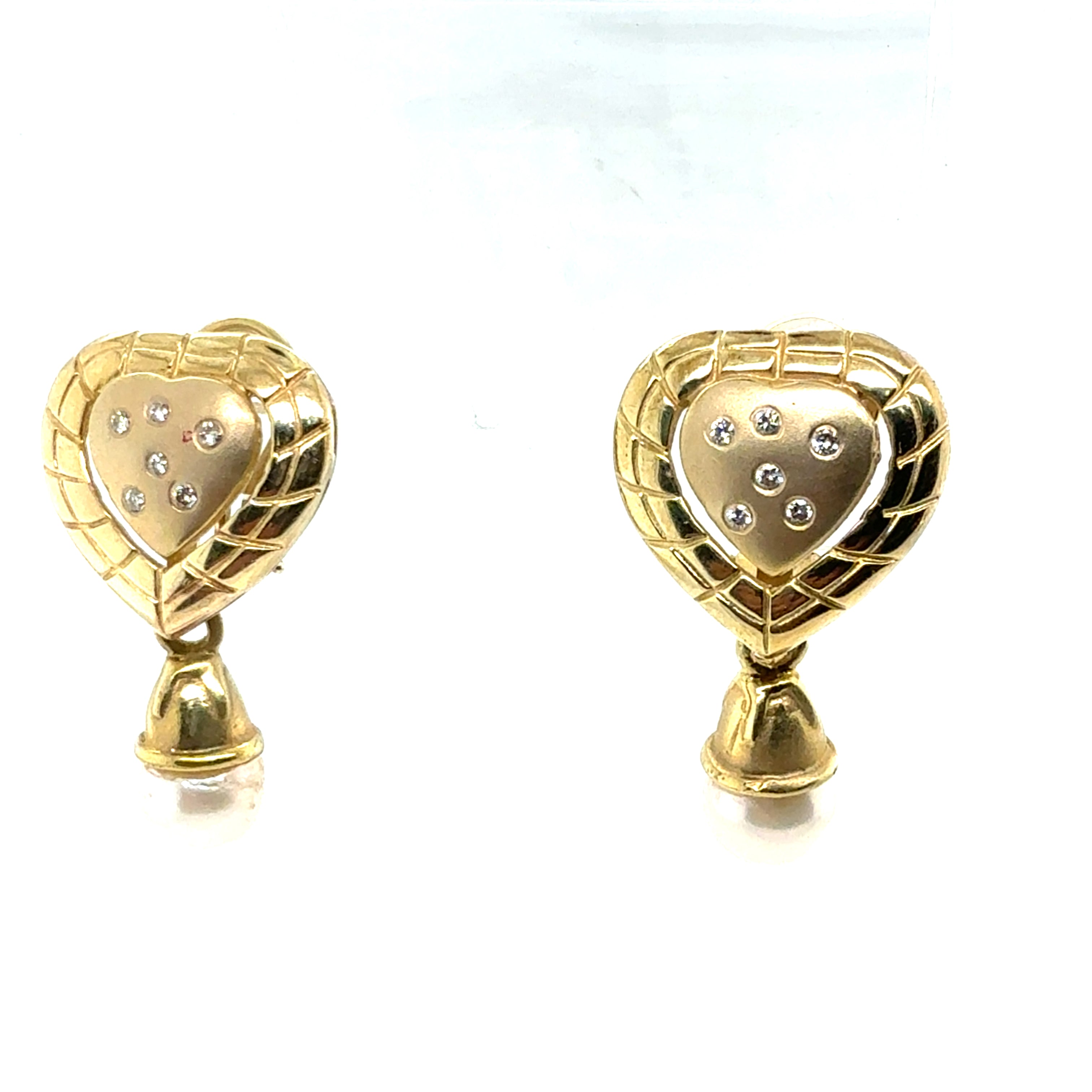 Retro Gold Natural Diamond & Pearl Heart Drop Statement Earrings Circa 1990
