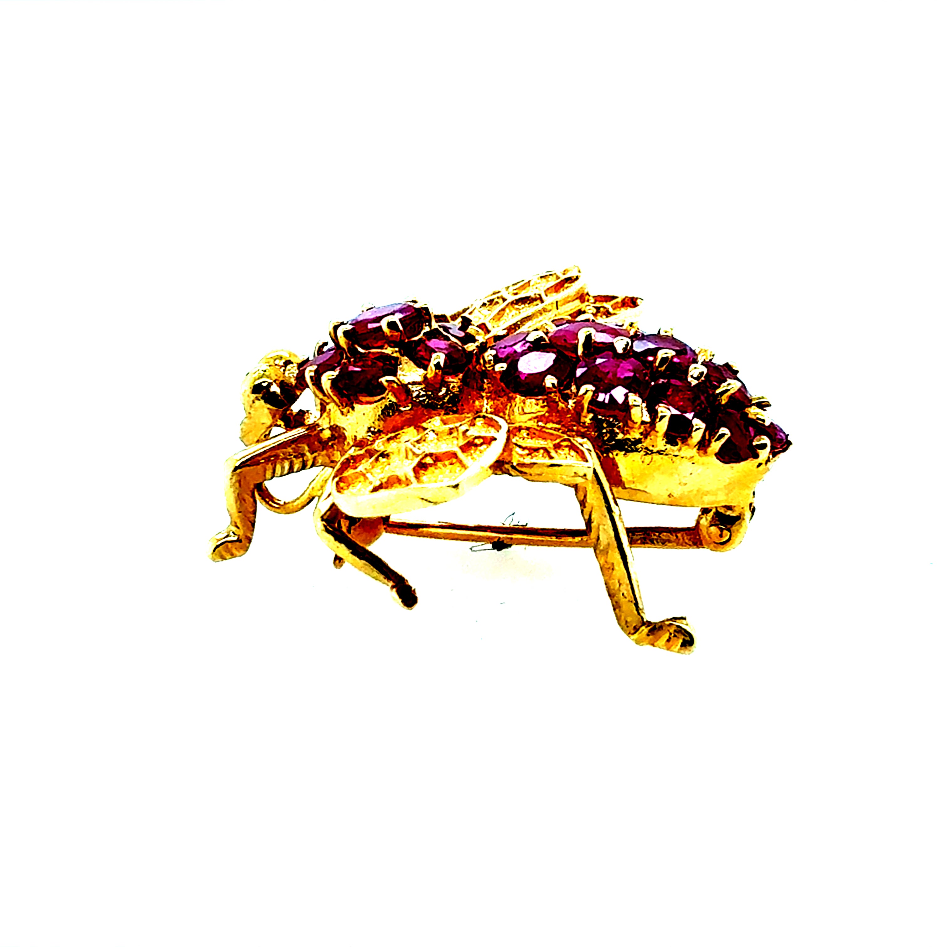 Retro 14K Gold 2.5 Carat Natural Ruby Bee Pin Brooch Circa 1985