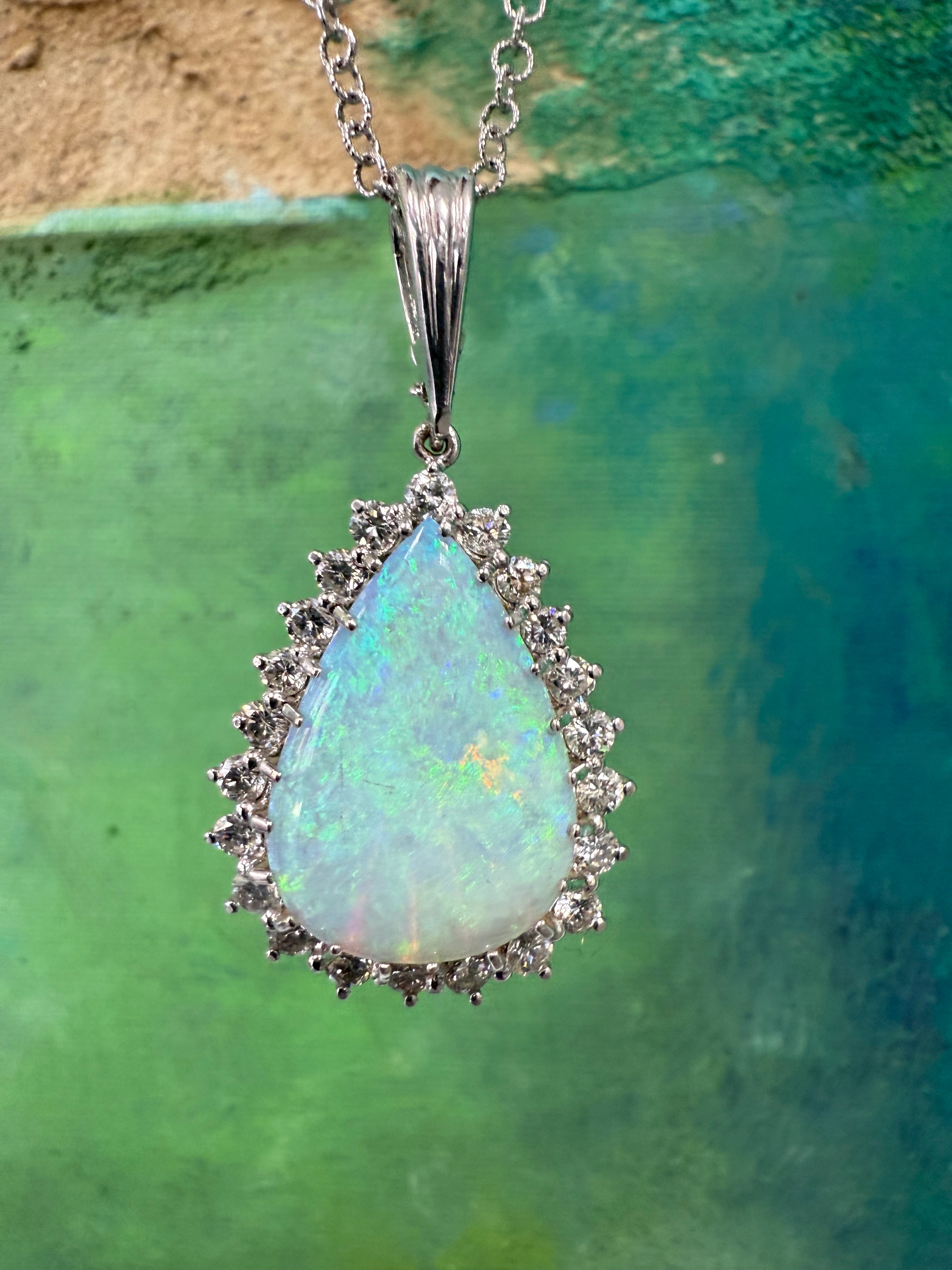 Retro Gold 8 Carat Natural Australian Opal & Diamond Statement Pendant 1990