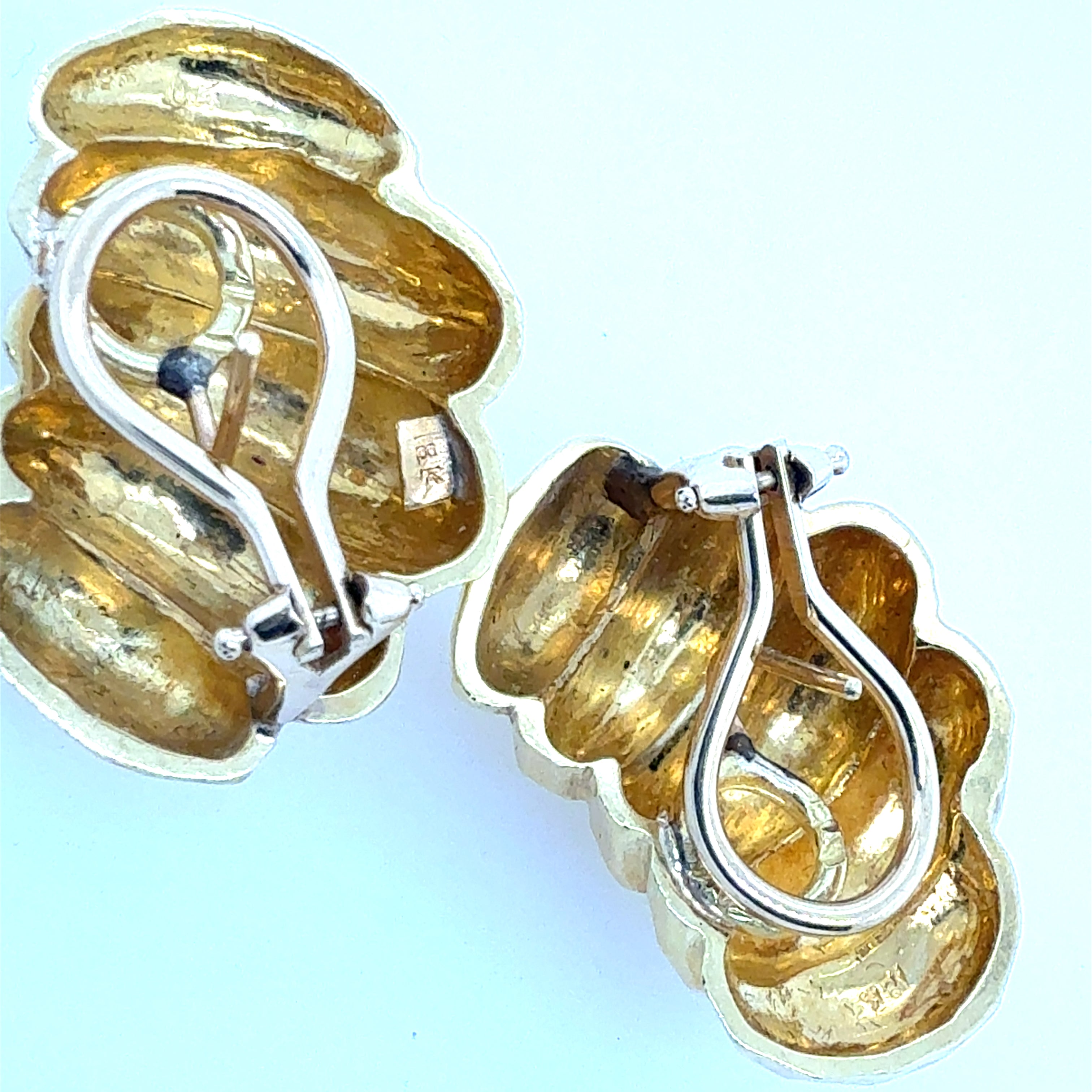 Retro 18K Yellow Gold Shrimp Style Statement Earrings Circa 1980