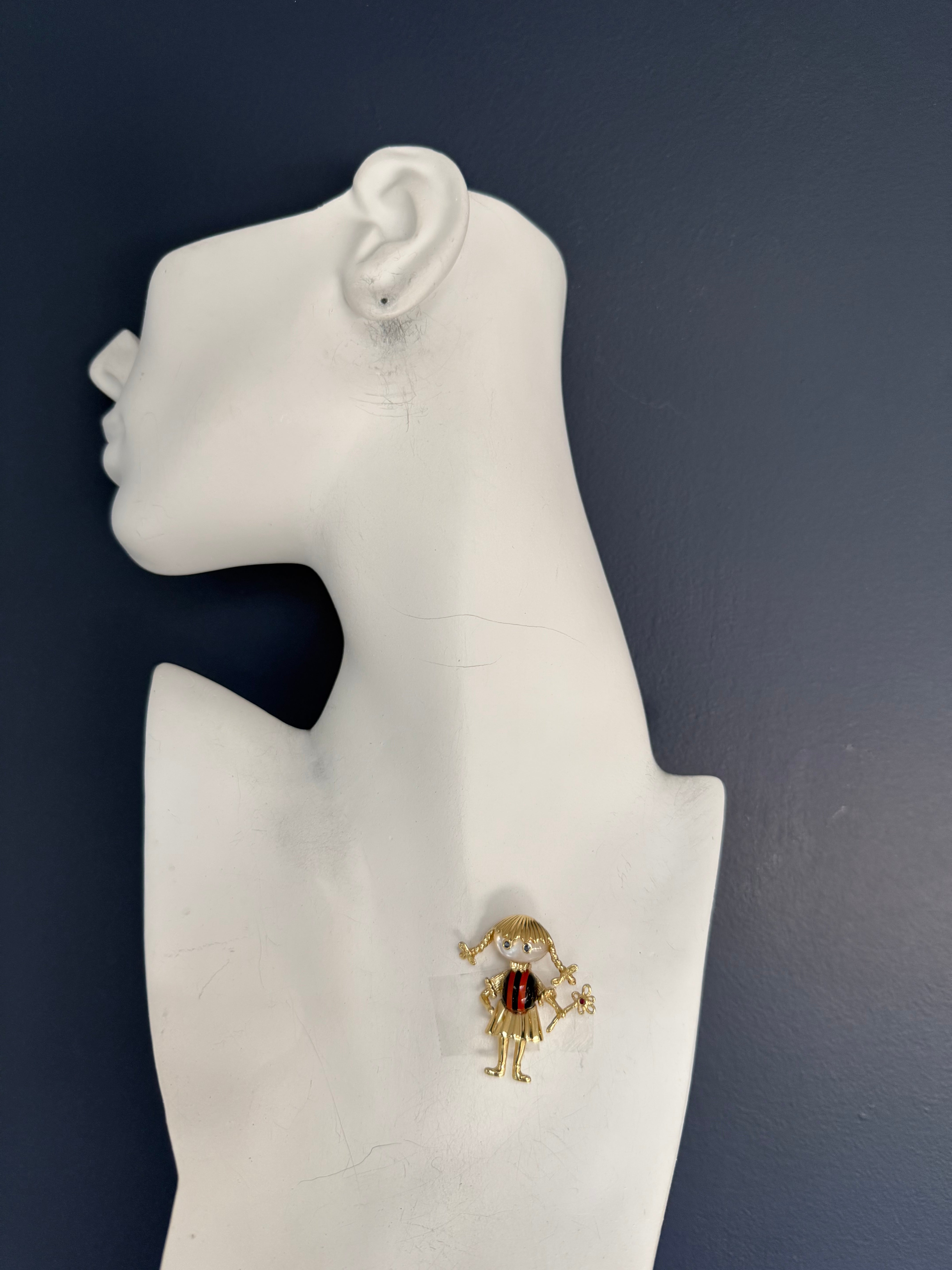 Retro Yellow Gold Flower Girl Pendant and Brooch Circa 1990