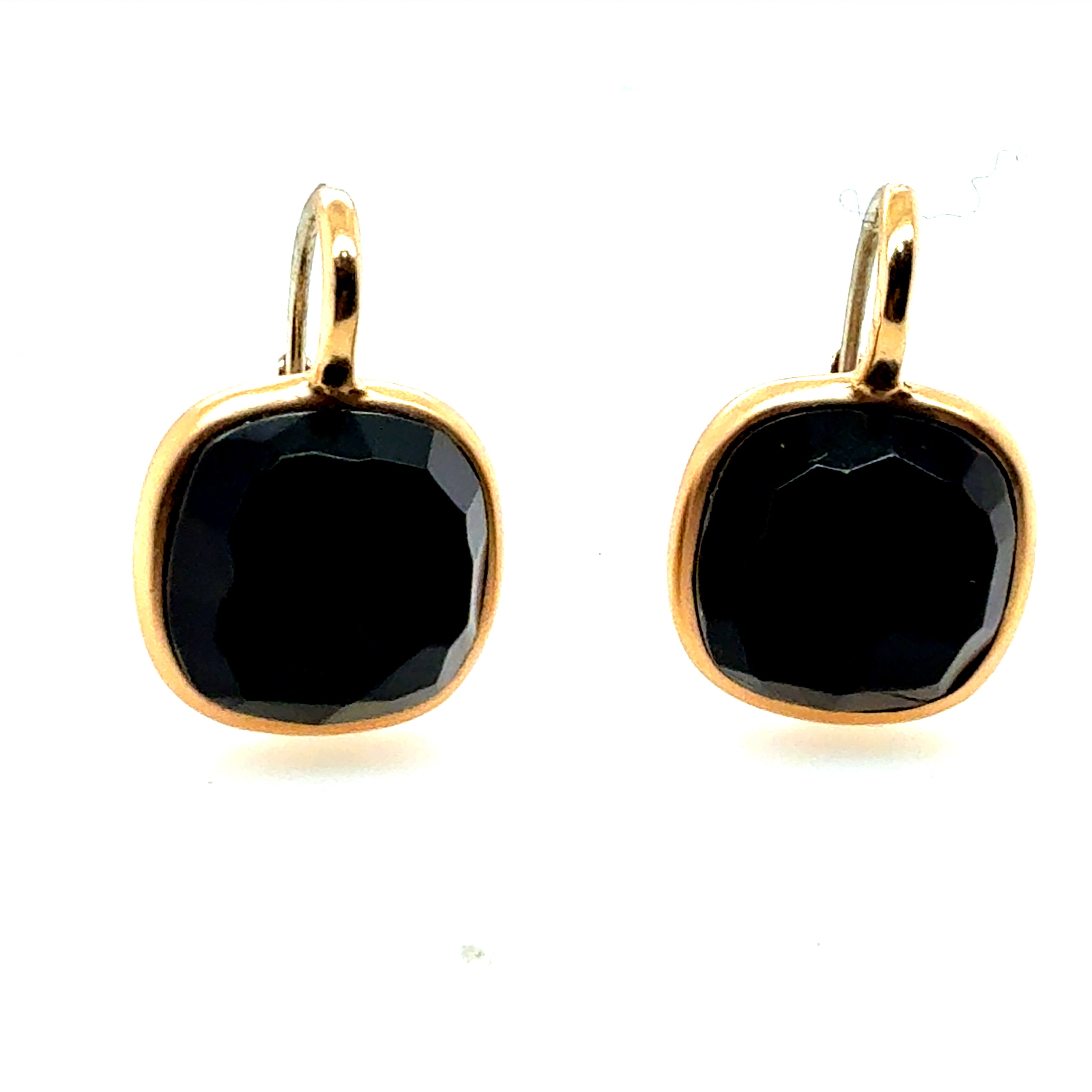 Modern Italian Gold Satin Finish Statement Onyx Earrings, Made in Italy