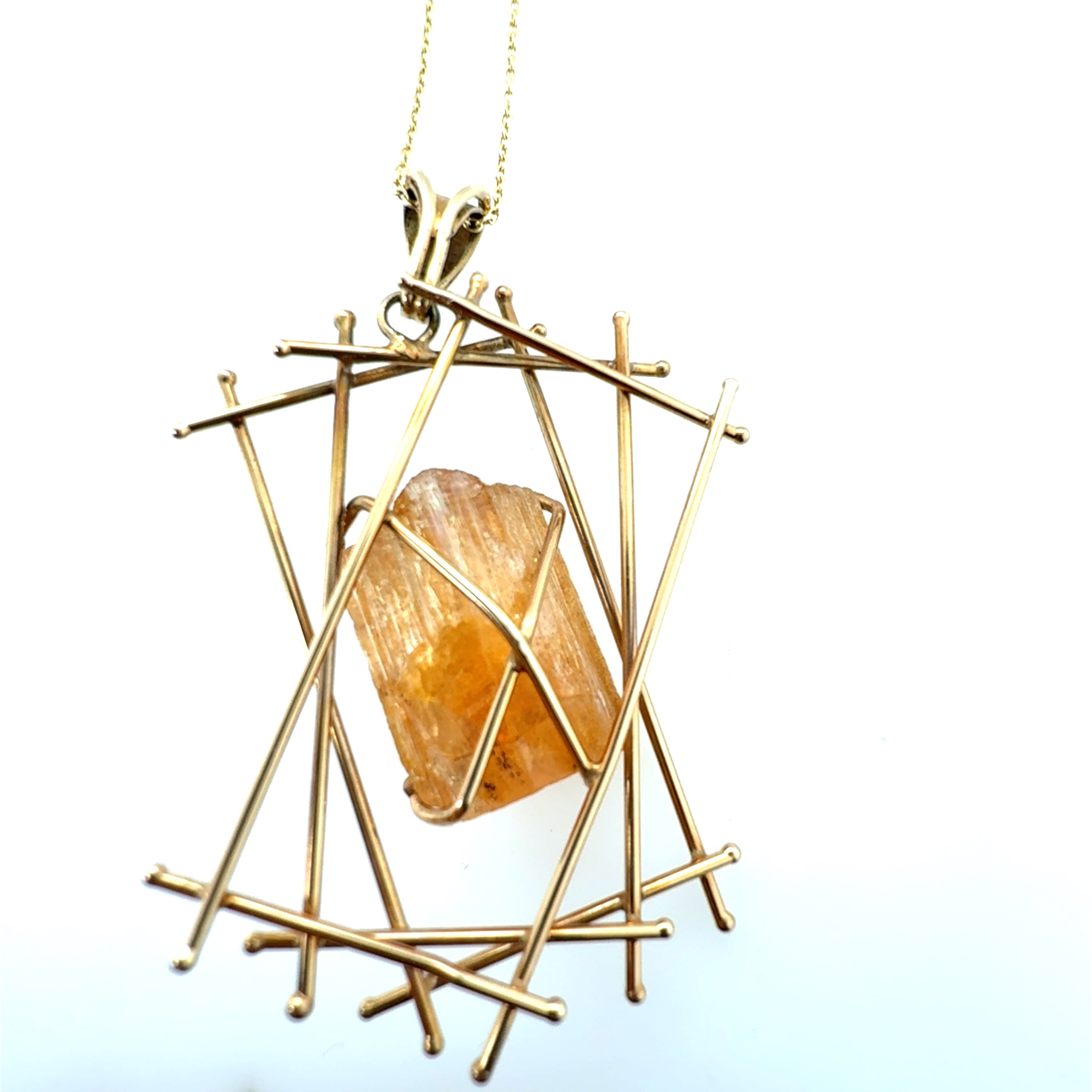 Retro Yellow Gold Natural Imperial Topaz Statement Pendant Circa 1975