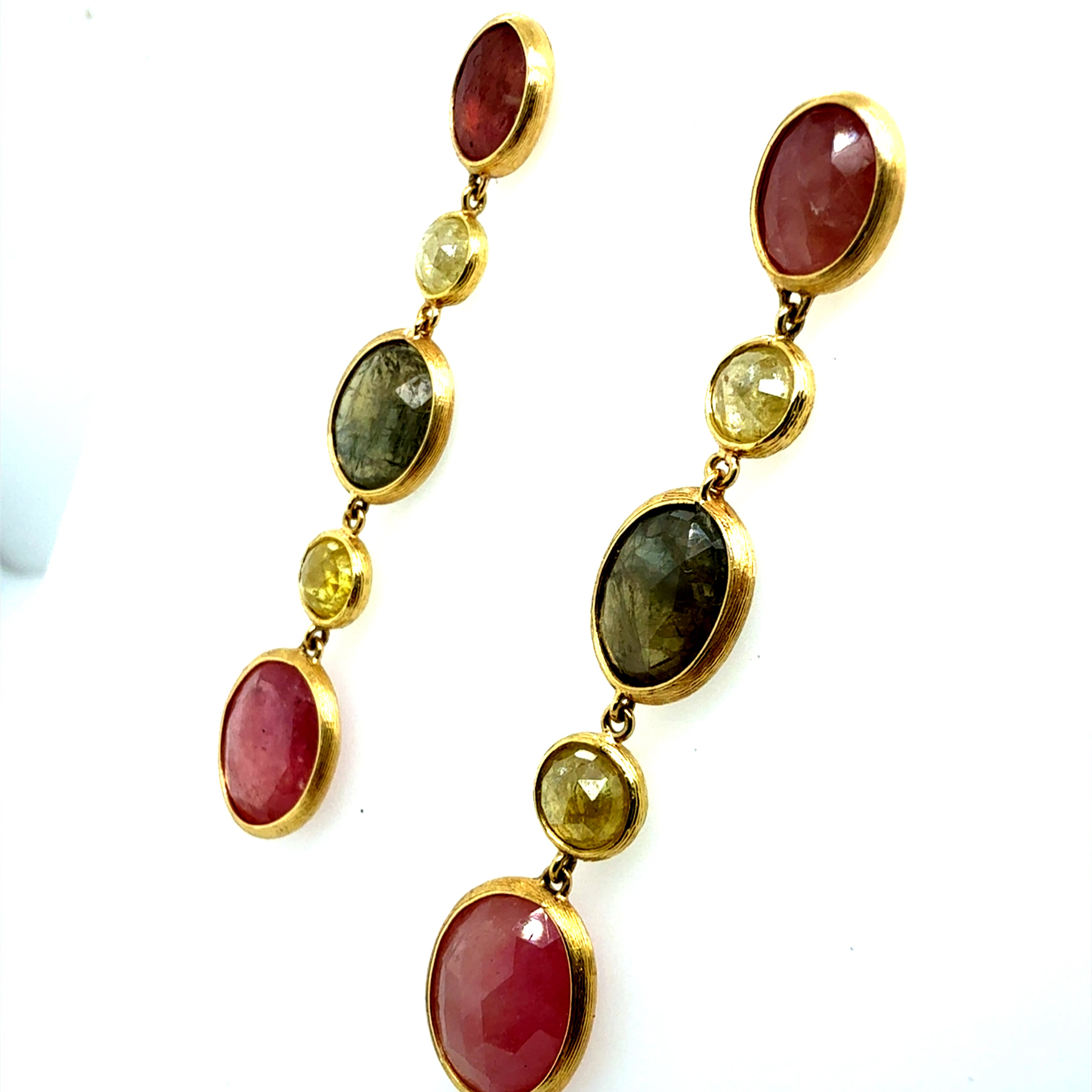 Modern Gold Italian Diamond and Multicolor Rose Drop Earrings Marco BICEGO