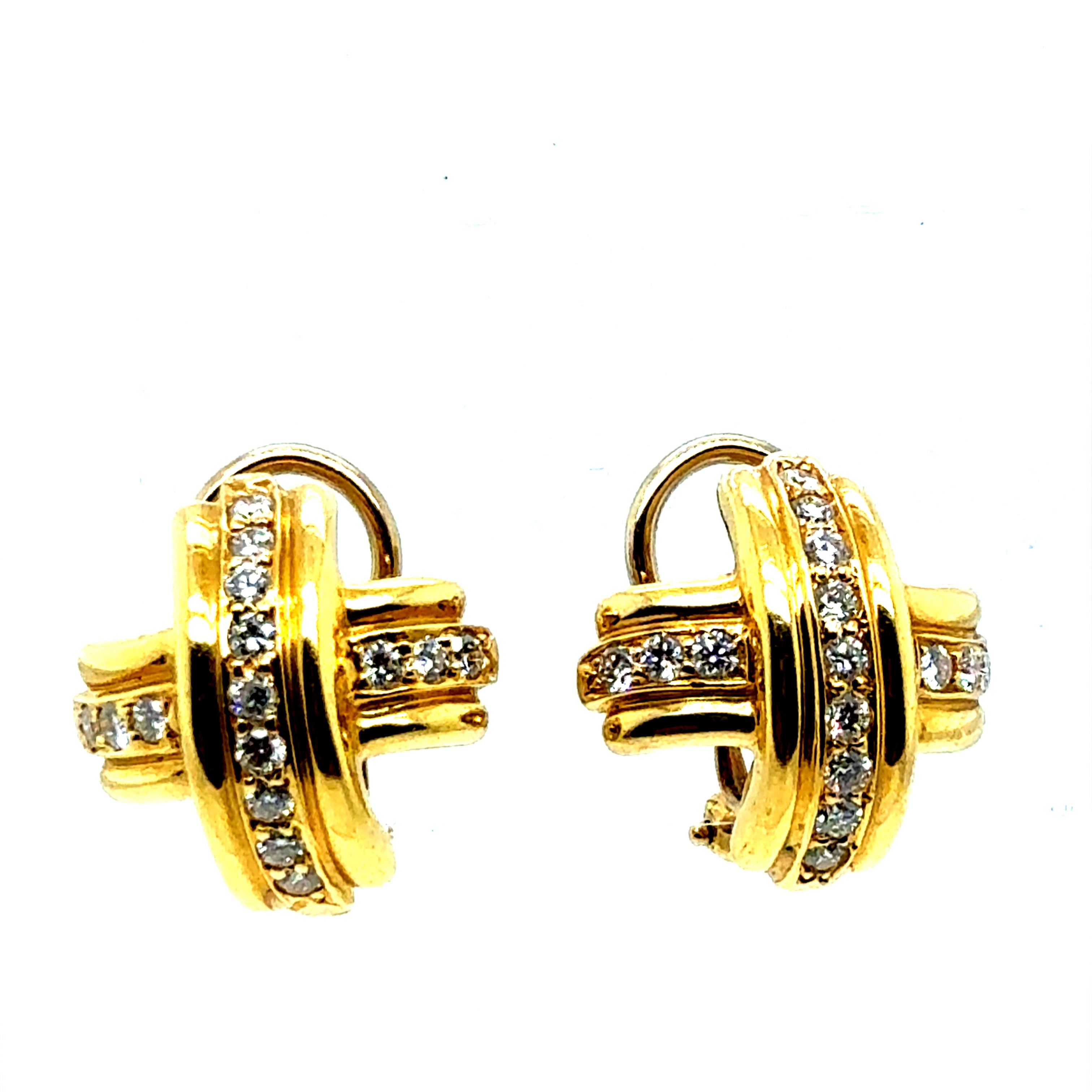 Retro Gold Tiffany & Co Natural One CT Colorless Diamond CrissCross Earrings