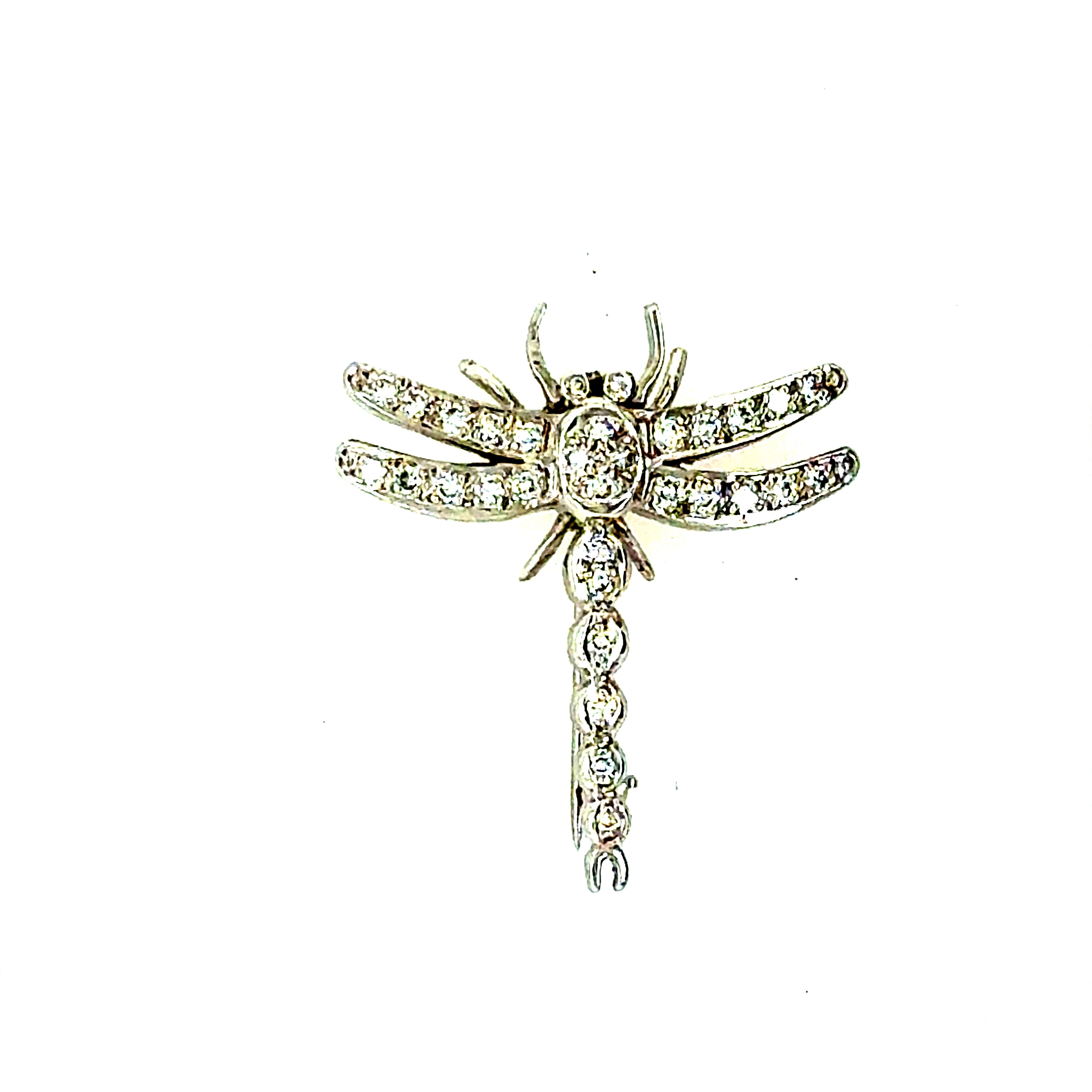 Retro White Gold 0.45 Carat Natural Diamond Dragonfly Pendant Brooch Circa 1990