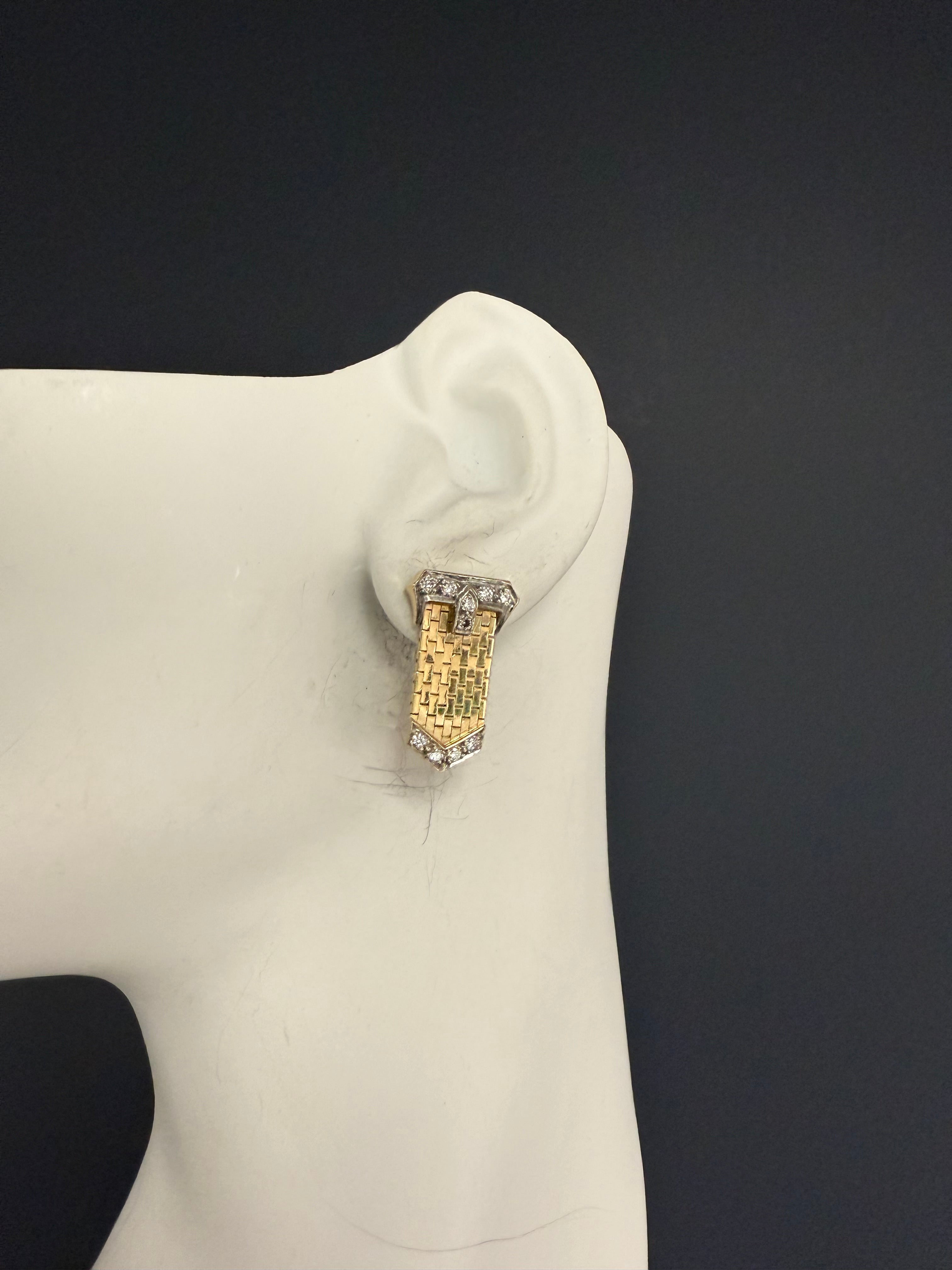 Retro Gold 0.60 Carat Natural Diamond Buckle Earrings Circa 1980