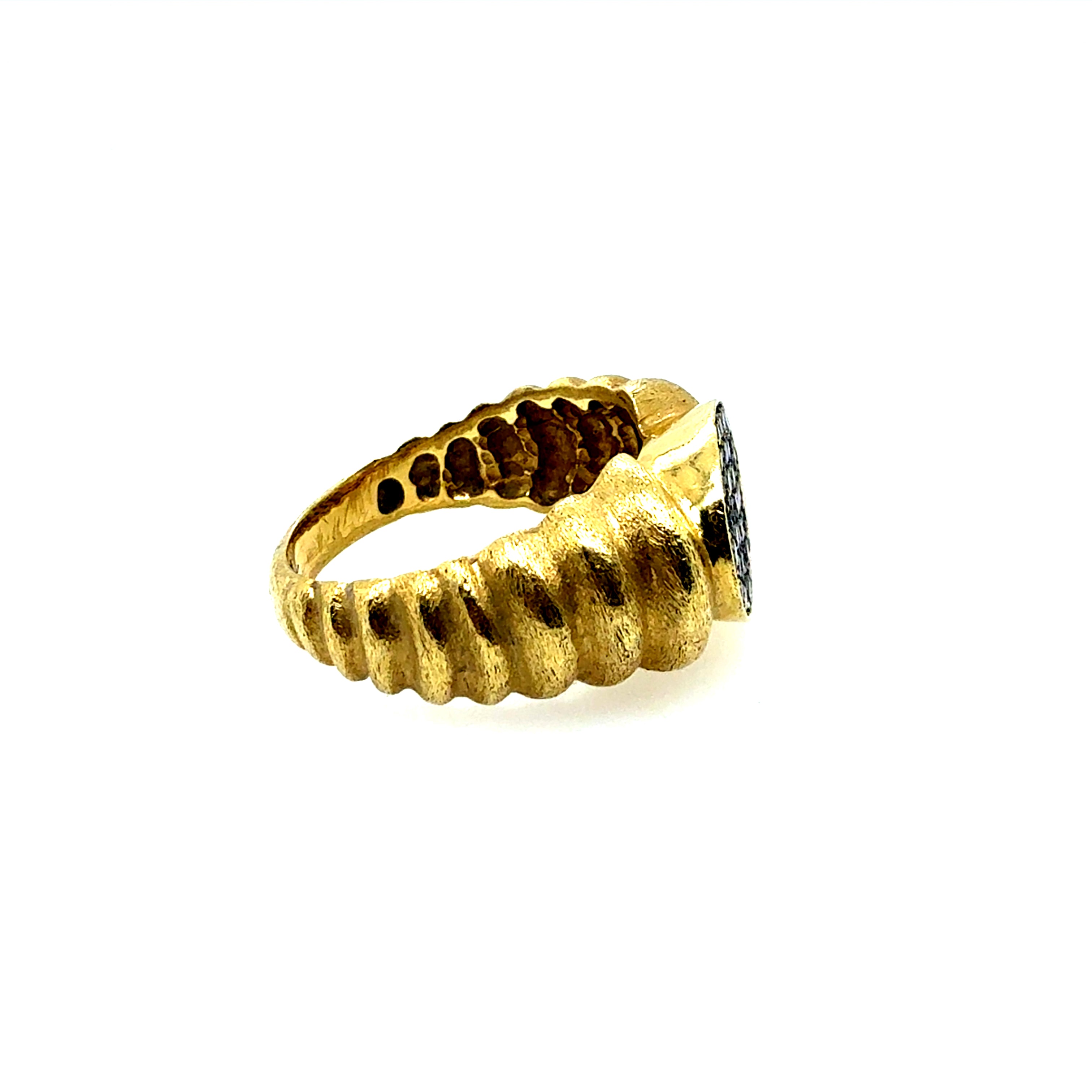 Retro Brushed Yellow Gold Natural Diamond Statement Ring by R. Stone