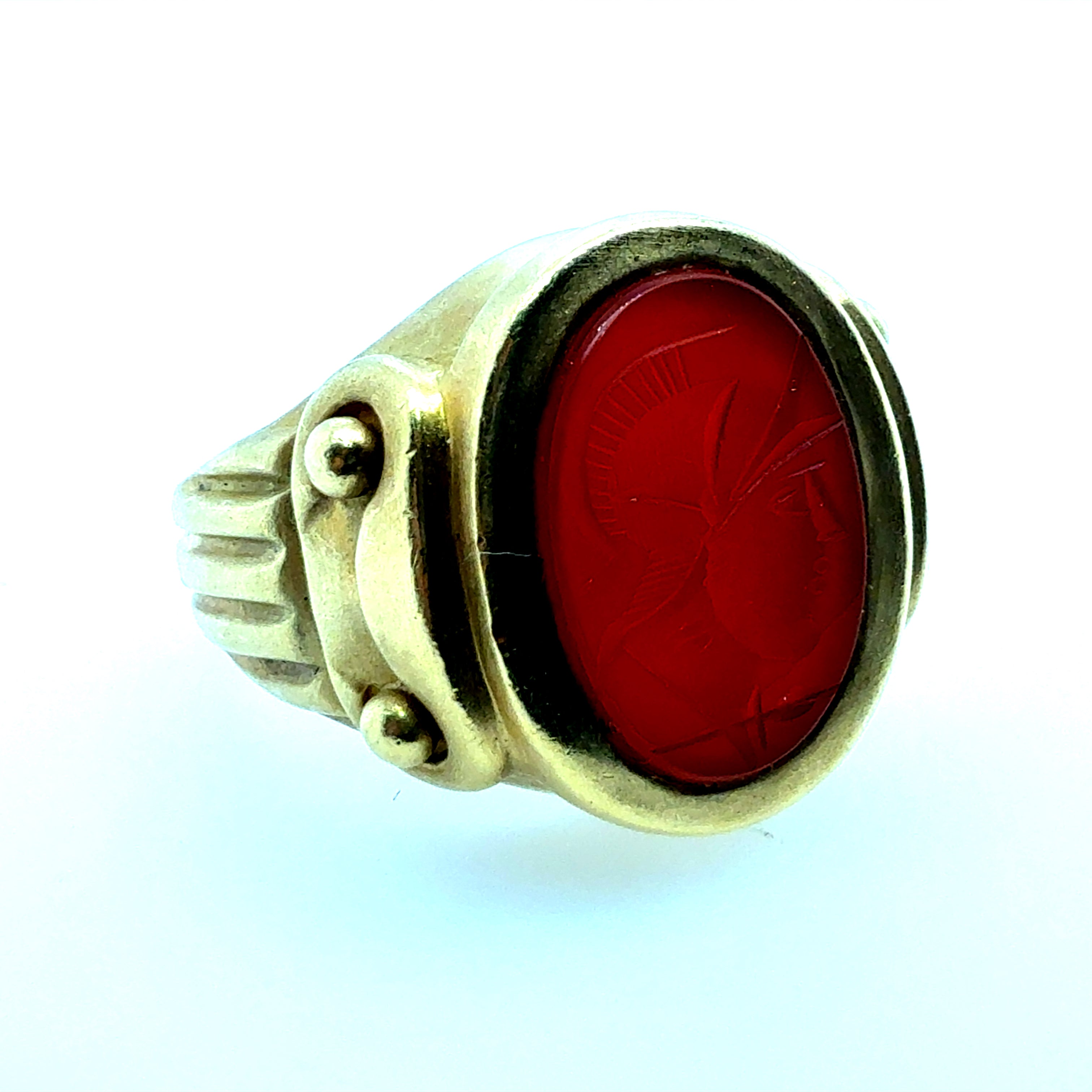 Retro Gold Natural Brownish Roman Carnelian Intaglio Statement Ring Circa 1980