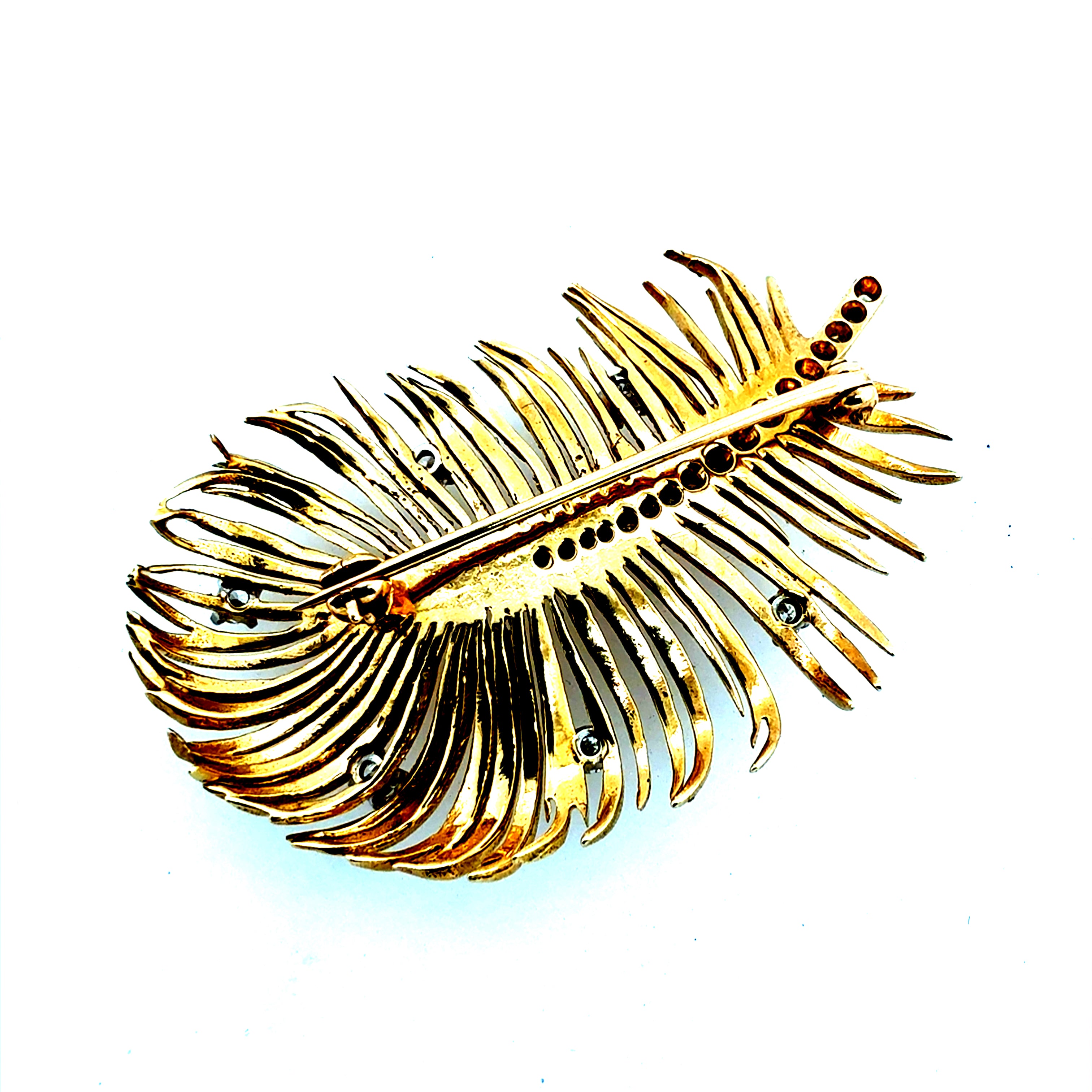 Retro Two Tone Gold 0.35 Carat Natural Diamond Leaf Pin Brooch Circa 1975